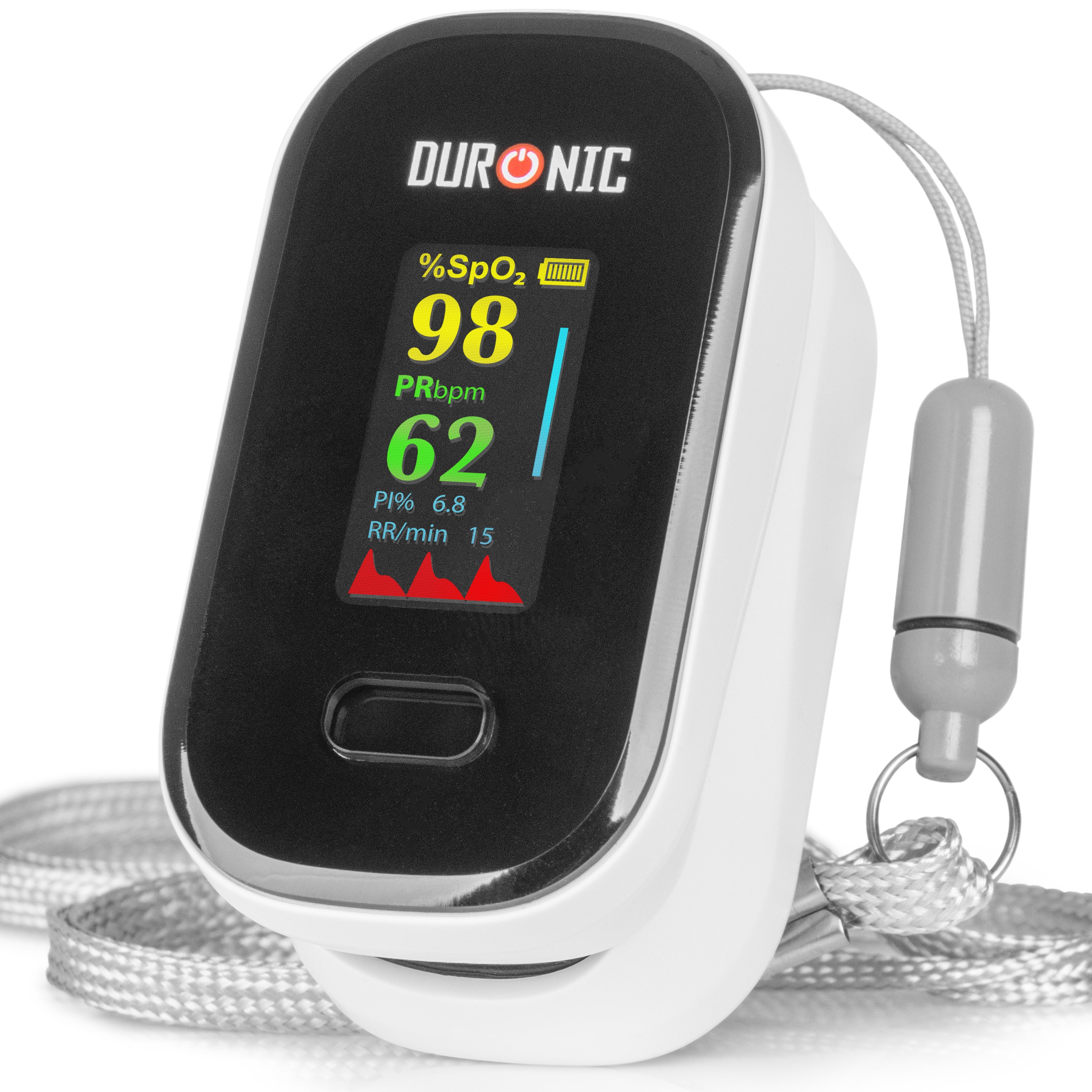 Duronic OX02 Pulsoximeter, Messen von Sauerstoffsättigung (SpO₂) im Blut, Oximeter für Zuhause, Pulsoximeter für schmerzfreie Anwendung am Finger