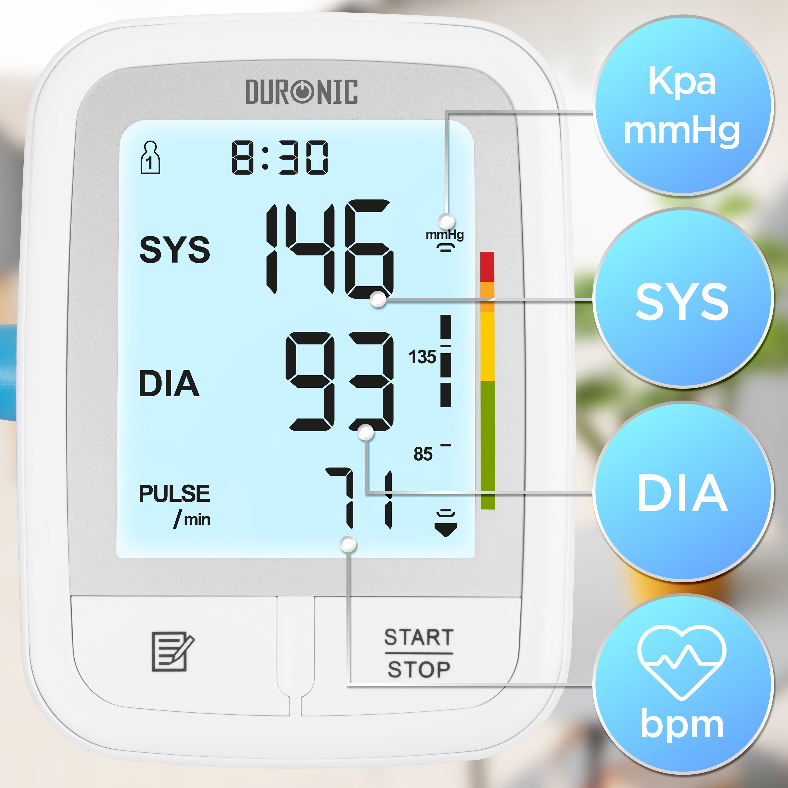 Duronic BPM95 Blutdruckmessgerät, Blutdruck messen für Bluthochdruck, Messgerät mit großem Display, Oberarm Blutdruckmessgerät mit Manschette