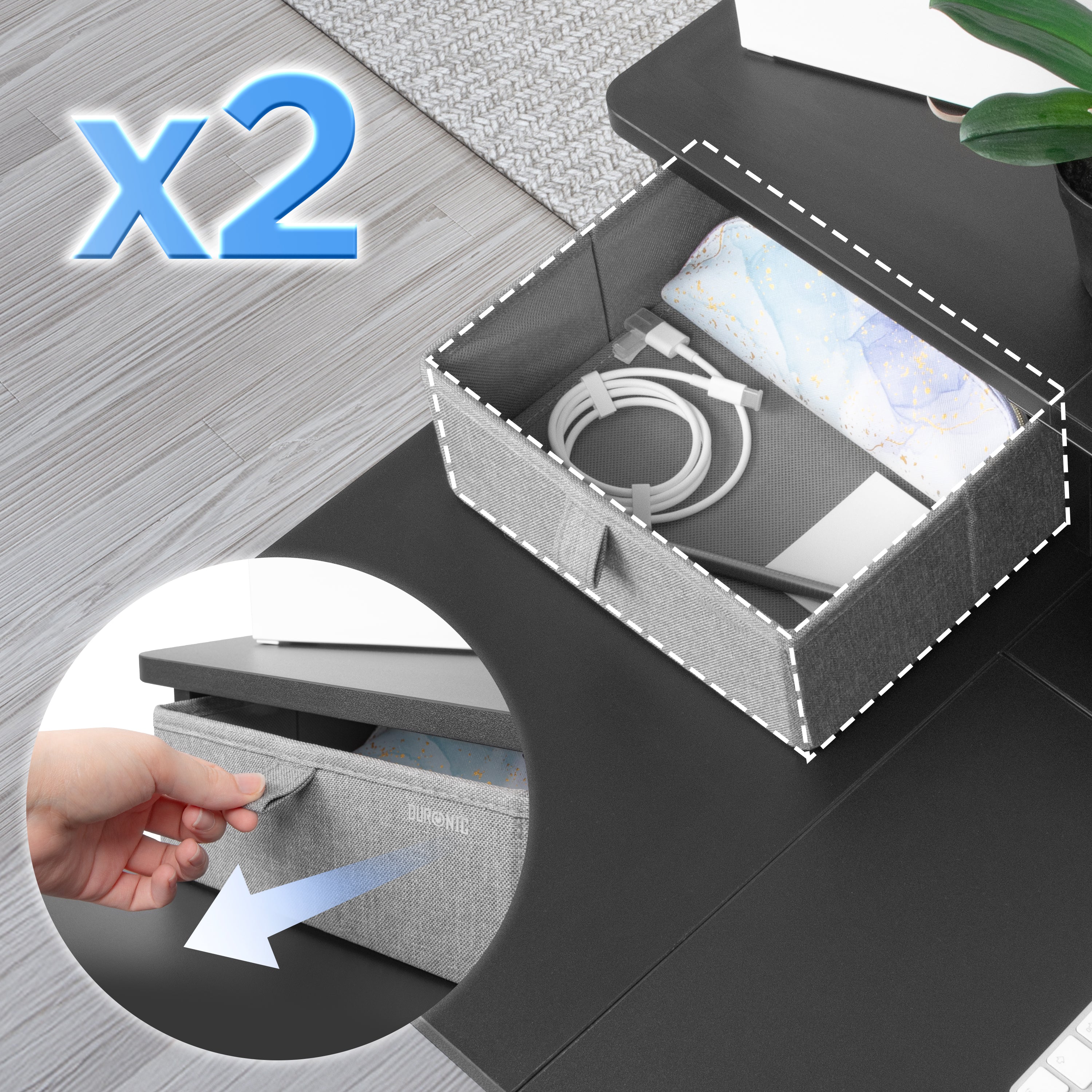 Duronic DD2 BK Schreibtischaufsatz für 2 Monitore, Schreibtisch Erweiterung mit Schubladen, 120 x 25 x 11,5 cm, Monitorerhöhung mit Tischklemmen, Gaming Home Office Monitorständer, Extra Breit