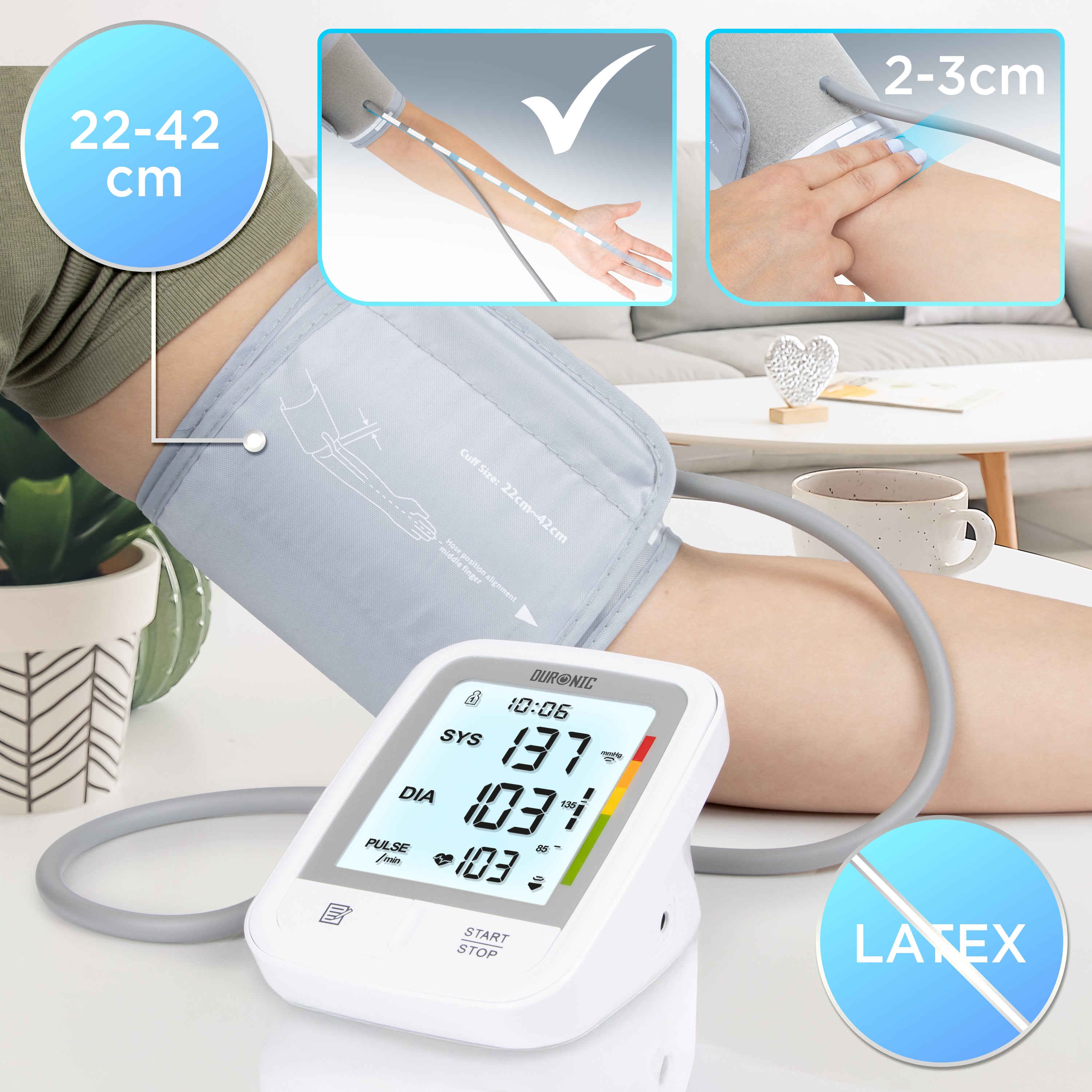 Duronic BPM95 Blutdruckmessgerät, Blutdruck messen für Bluthochdruck, Messgerät mit großem Display, Oberarm Blutdruckmessgerät mit Manschette