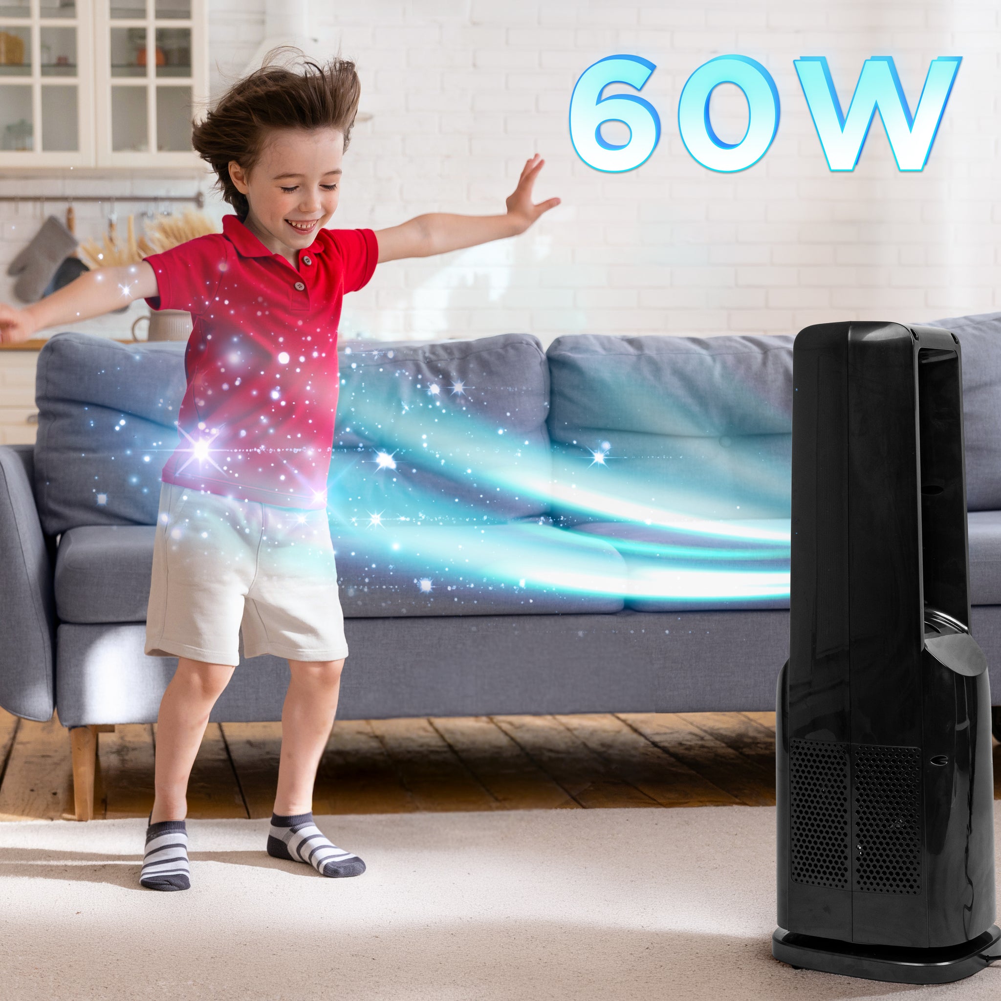 Duronic FN72 BK Turmventilator, Ventilator ohne Propeller, mit Fernbedienung | 3 Geschwindigkeiten, Turmkühler mit 60W, 3 Windmodi, Oszillation für gute Luftzirkulation, Windmaschine mit Timer Funktion