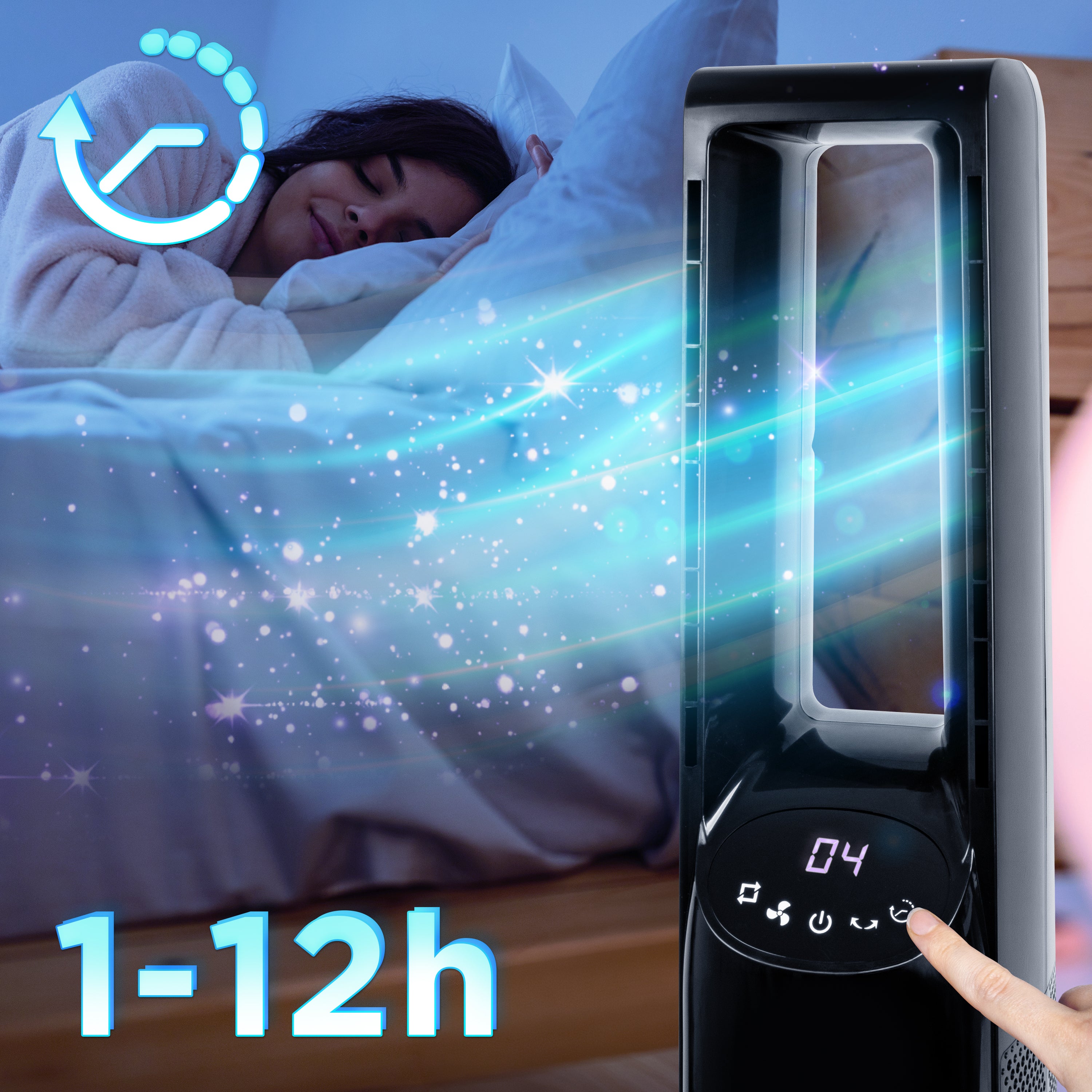 Duronic FN72 BK Turmventilator, Ventilator ohne Propeller, mit Fernbedienung | 3 Geschwindigkeiten, Turmkühler mit 60W, 3 Windmodi, Oszillation für gute Luftzirkulation, Windmaschine mit Timer Funktion