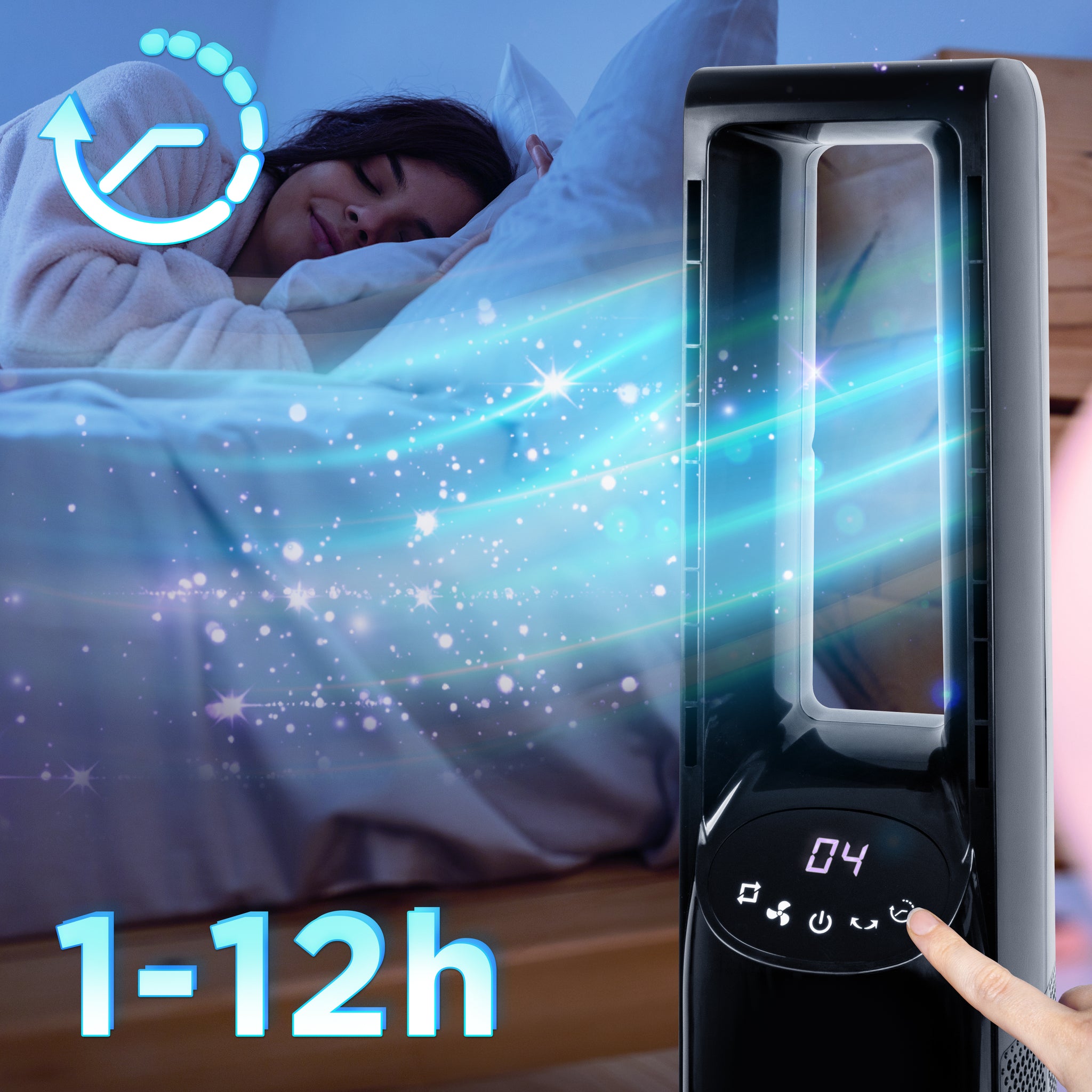 Duronic FN72 BK Turmventilator, Ventilator ohne Propeller, mit Fernbedienung | 3 Geschwindigkeiten, Turmkühler mit 60W, 3 Windmodi, Oszillation für gute Luftzirkulation, Windmaschine mit Timer Funktion