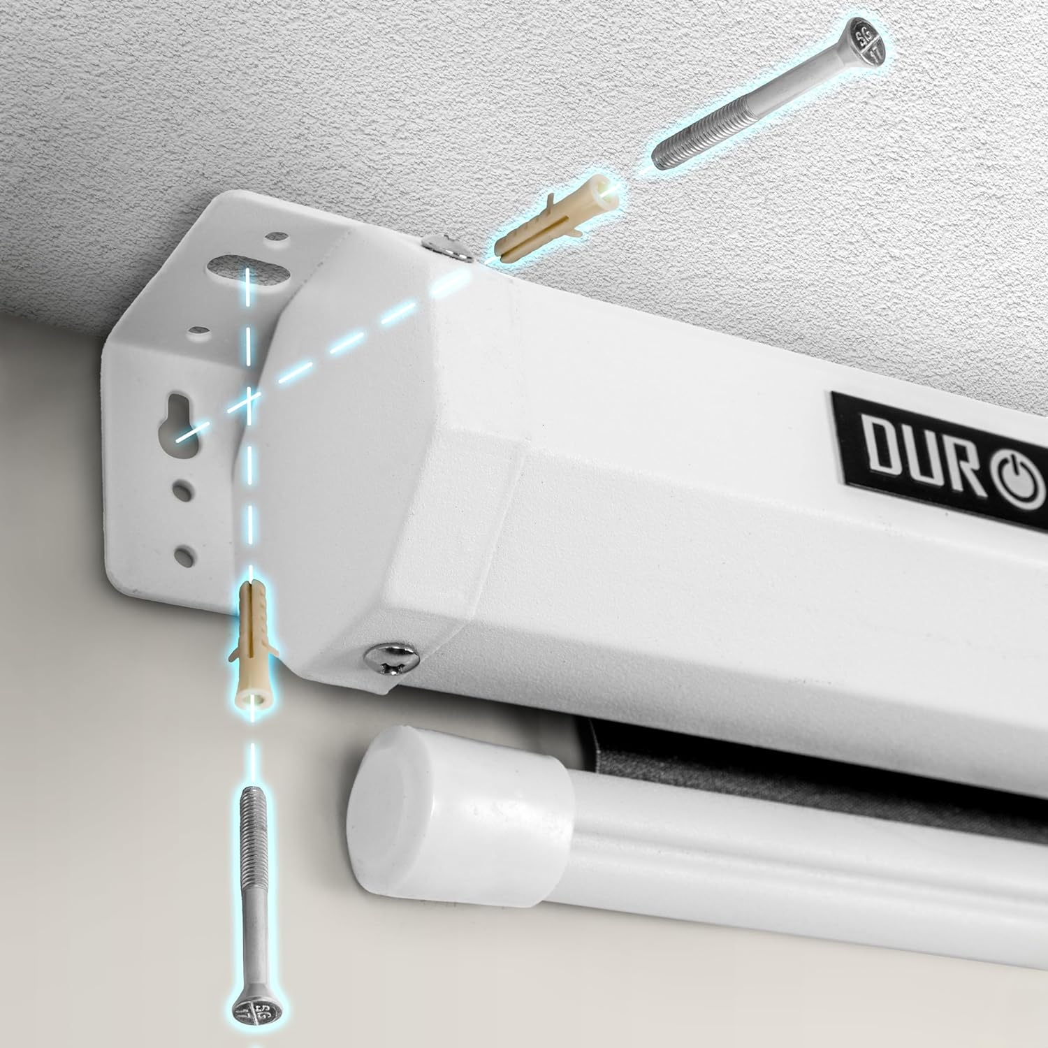 Duronic MPS80 16:9 WE Beamer Leinwand | 80 Zoll Projektor Leinwand | 16:9 Heimkino | Gain +1 Rolloleinwand für Wand- oder Deckenmontage | 4K UHD, 3D, Full HD 1080p | Kompakte Projektionsleinwand Weiß