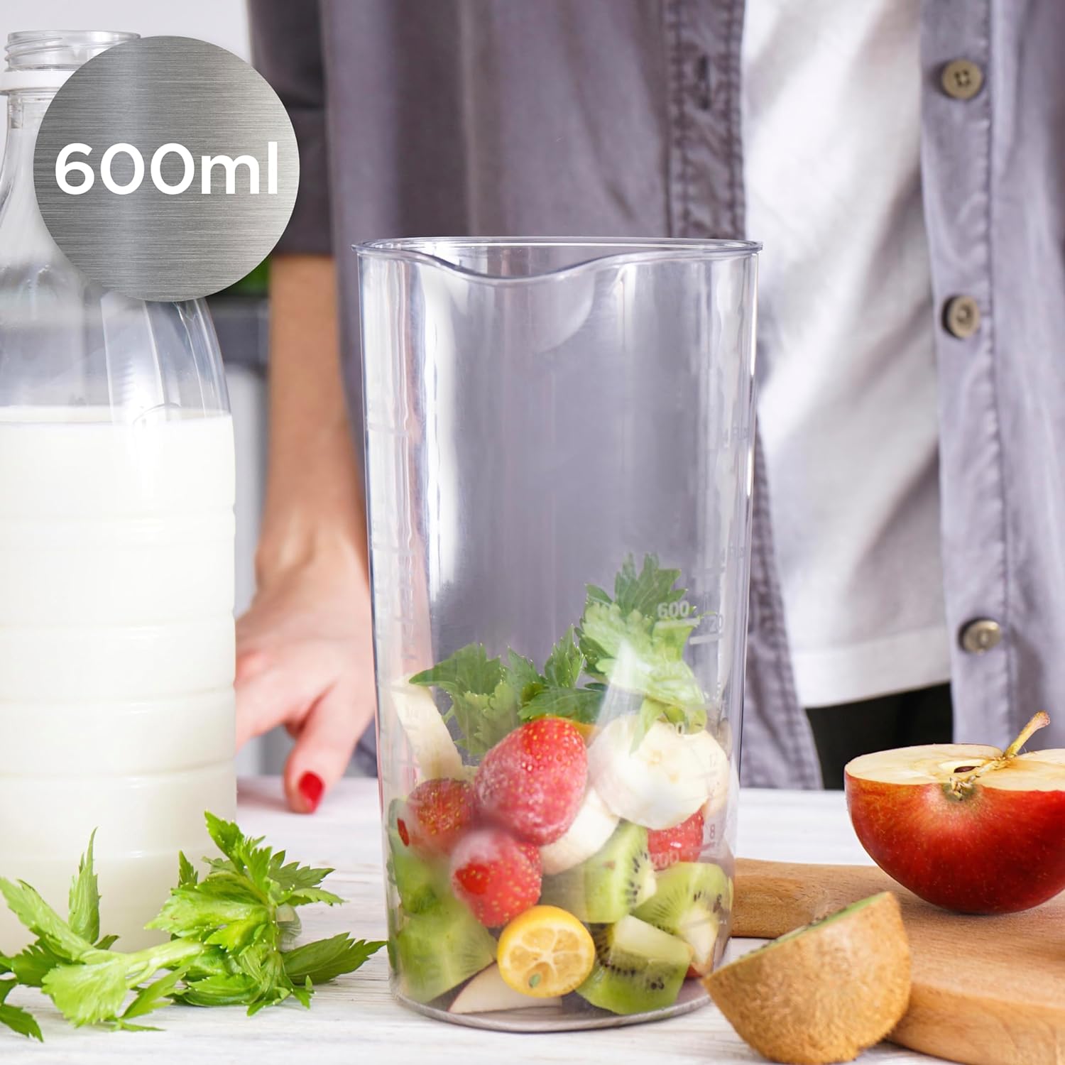 Duronic HB35 Stabmixer elektrisch, Pürierstab 350W, Edelstahl Rührstab, Handrührgerät, Ergonomischer Hand blender, Mixstab, 600ml Mix- & Messbecher, für Babynahrung, Suppe, Smoothies, Püree, Sauce