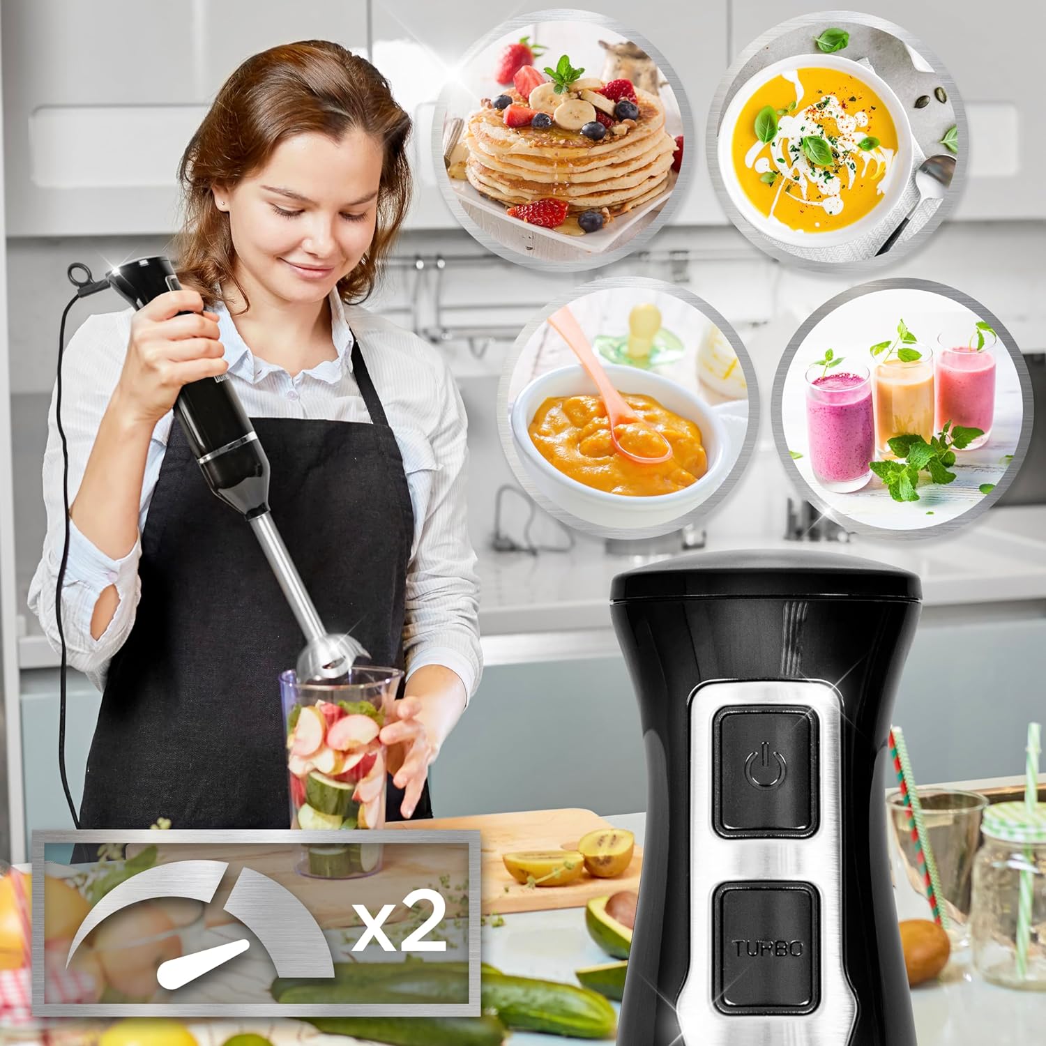 Duronic HB35 Stabmixer elektrisch, Pürierstab 350W, Edelstahl Rührstab, Handrührgerät, Ergonomischer Hand blender, Mixstab, 600ml Mix- & Messbecher, für Babynahrung, Suppe, Smoothies, Püree, Sauce
