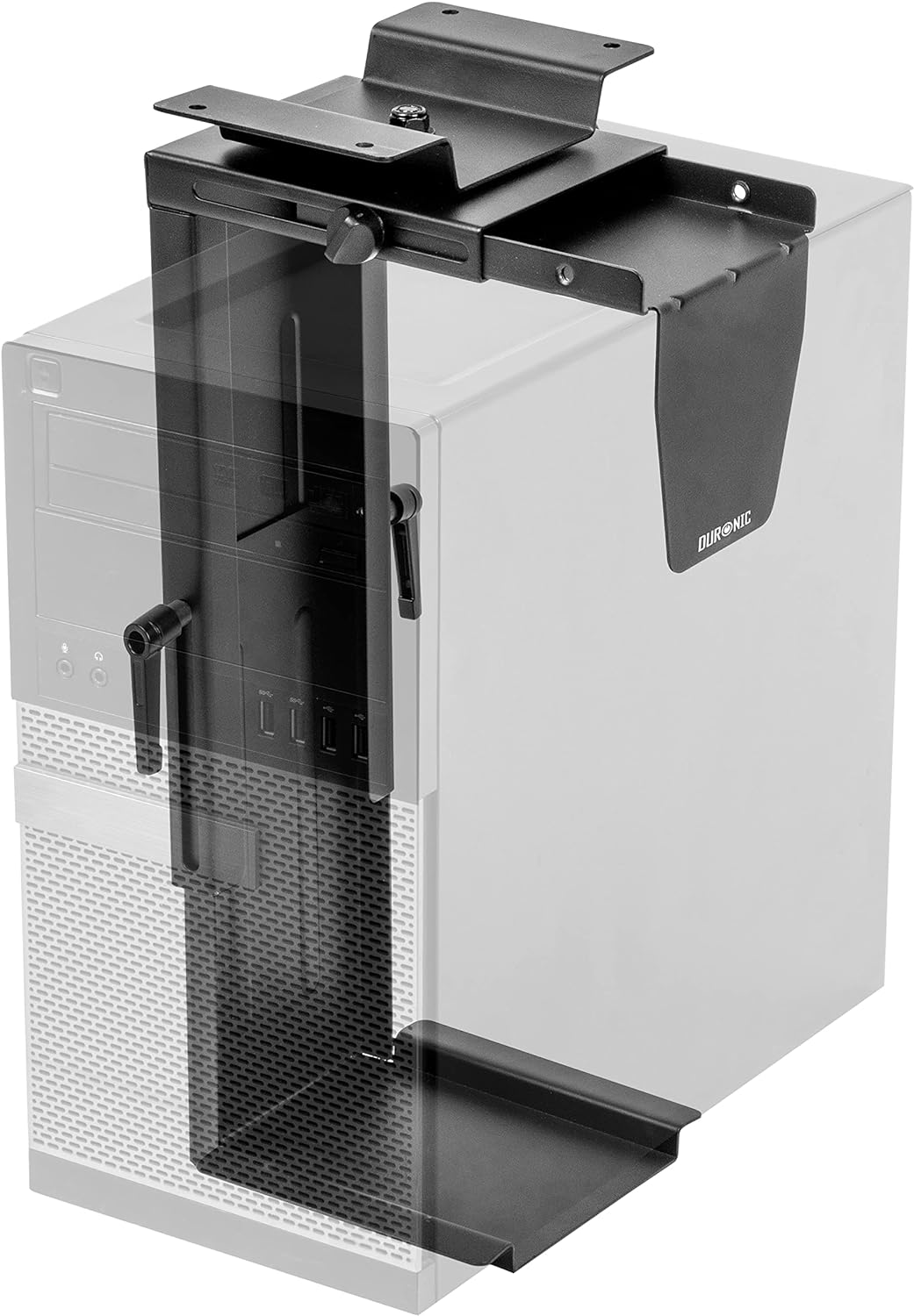 Duronic DMHD1 PC Halterung | Untertischhalterung 360° drehbar | Gehäuse Halter für ITX, Midi, Big Tower bis 36,5 cm | Verstellbare Computerhalterung für höhenverstellbare Schreibtische | PCs bis 10 kg