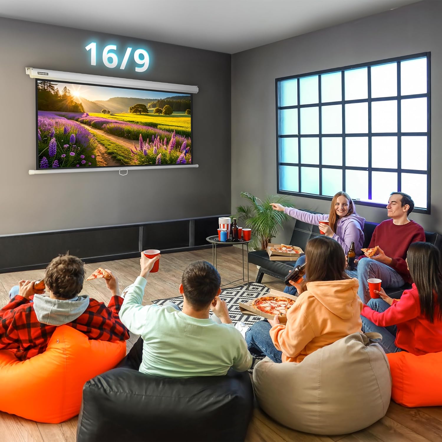 Duronic MPS80 16:9 WE Beamer Leinwand | 80 Zoll Projektor Leinwand | 16:9 Heimkino | Gain +1 Rolloleinwand für Wand- oder Deckenmontage | 4K UHD, 3D, Full HD 1080p | Kompakte Projektionsleinwand Weiß