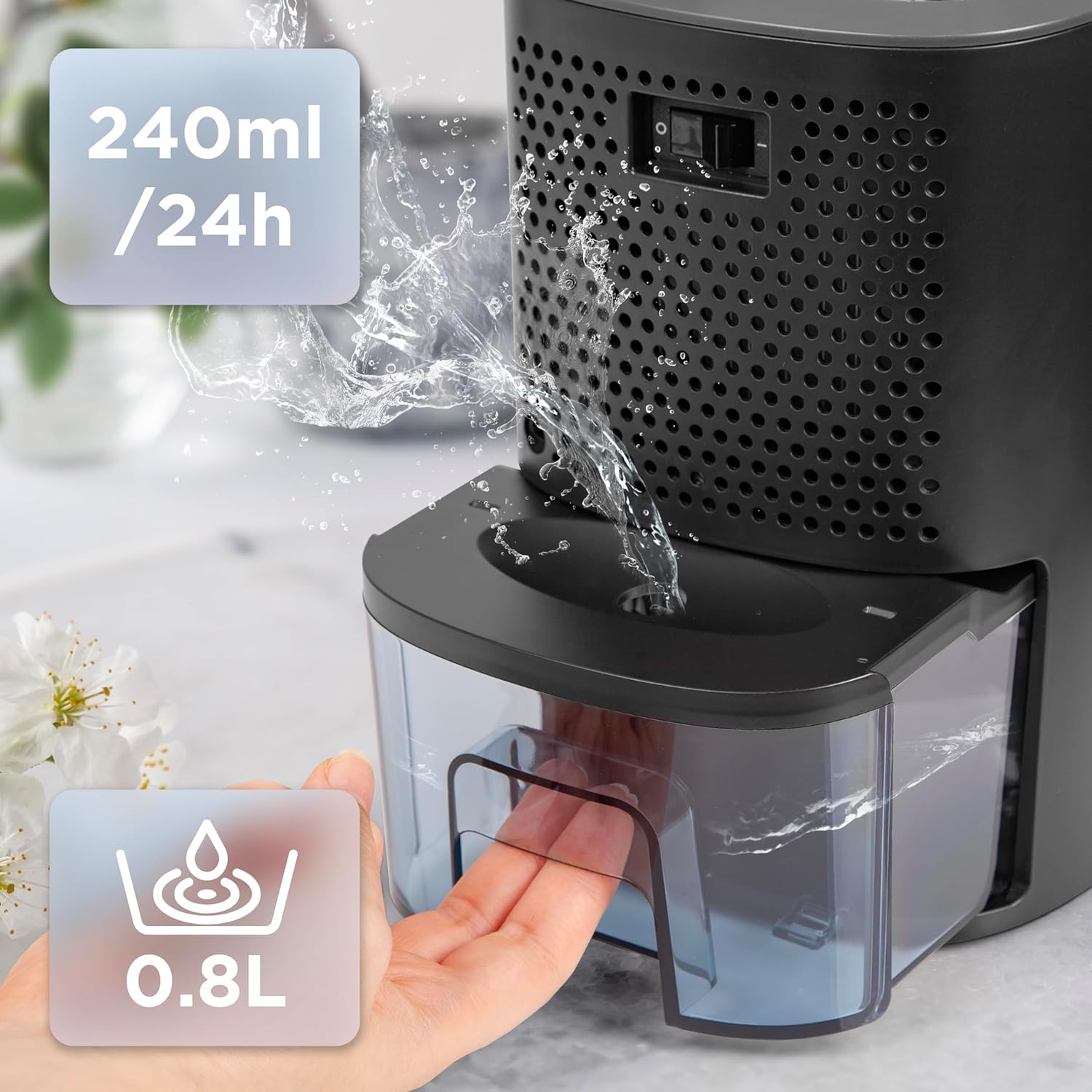 Duronic DH06 BK Luftentfeuchter | Leiser Entfeuchter für 5-10m² Räume | Kleiner Kondenstrockner mit 0,8 Liter Wassertank | 23 Watt Raumentfeuchter gegen Schimmel | Gegen Kondenswasser im Schlafzimmer