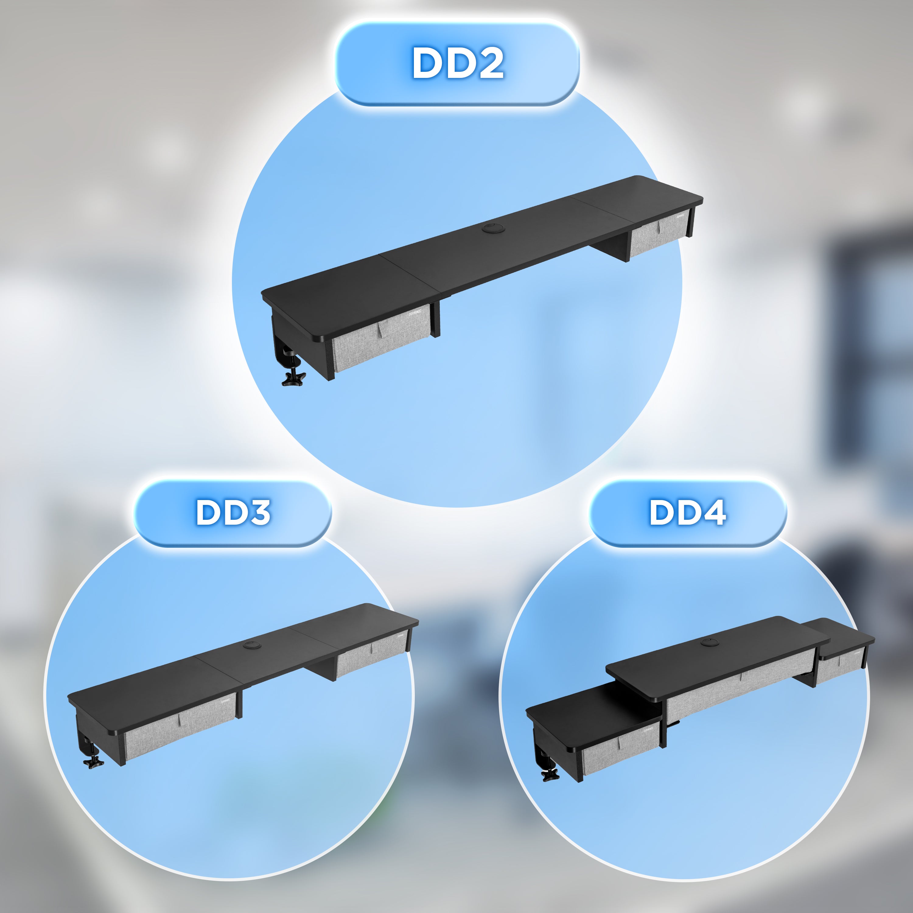 Duronic DD2 BK Schreibtischaufsatz für 2 Monitore, Schreibtisch Erweiterung mit Schubladen, 120 x 25 x 11,5 cm, Monitorerhöhung mit Tischklemmen, Gaming Home Office Monitorständer, Extra Breit