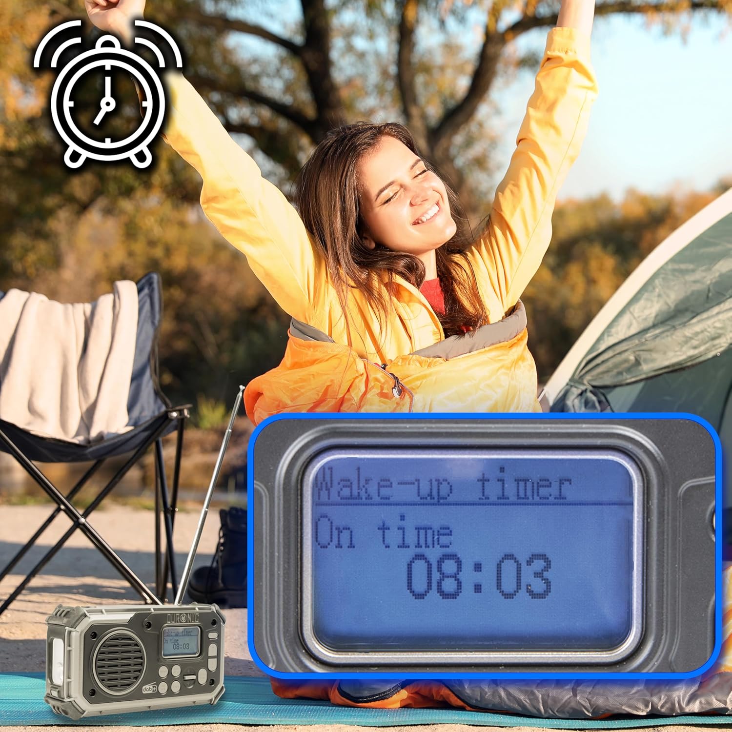 Duronic SDAB1 Kurbelradio, Tragbares Solar Notfall DAB FM Radio mit LED Licht und Kurbel, Batteriebetrieb und 2000mAh Powerbank, Bluetooth Speaker