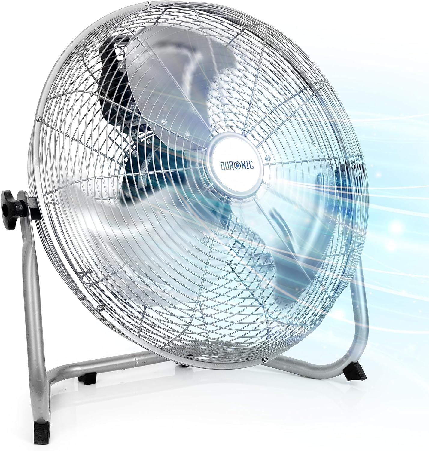 Duronic FN16 Bodengebläse | Ventilator 40 cm | Bodenventilator mit 4 Geschwindigkeitsstufen | 75 W Standventilator in Chrom | Windmaschine mit hohem Luftdurchsatz | Verstellbar in Neigung um 90°