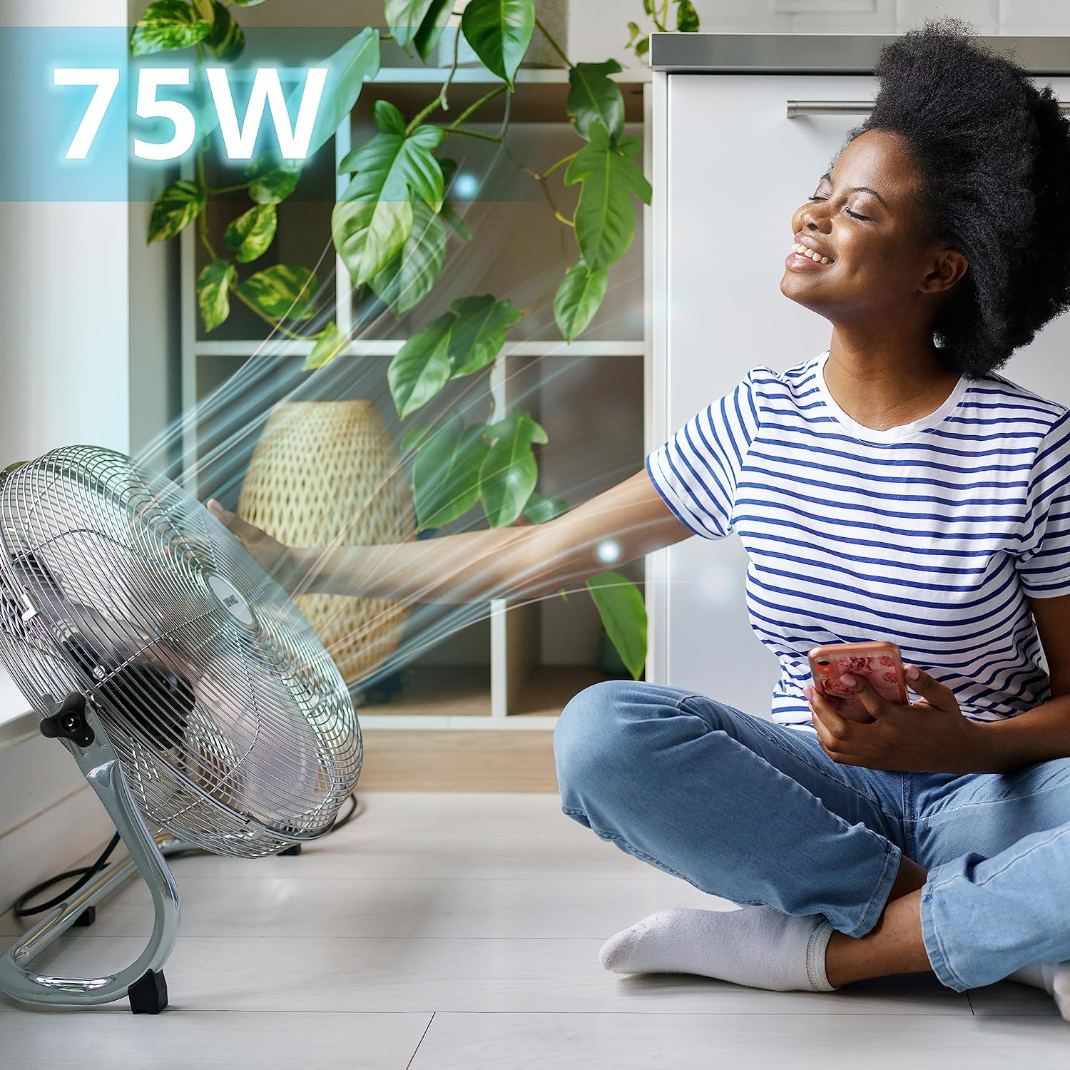 Duronic FN16 Bodengebläse | Ventilator 40 cm | Bodenventilator mit 4 Geschwindigkeitsstufen | 75 W Standventilator in Chrom | Windmaschine mit hohem Luftdurchsatz | Verstellbar in Neigung um 90°