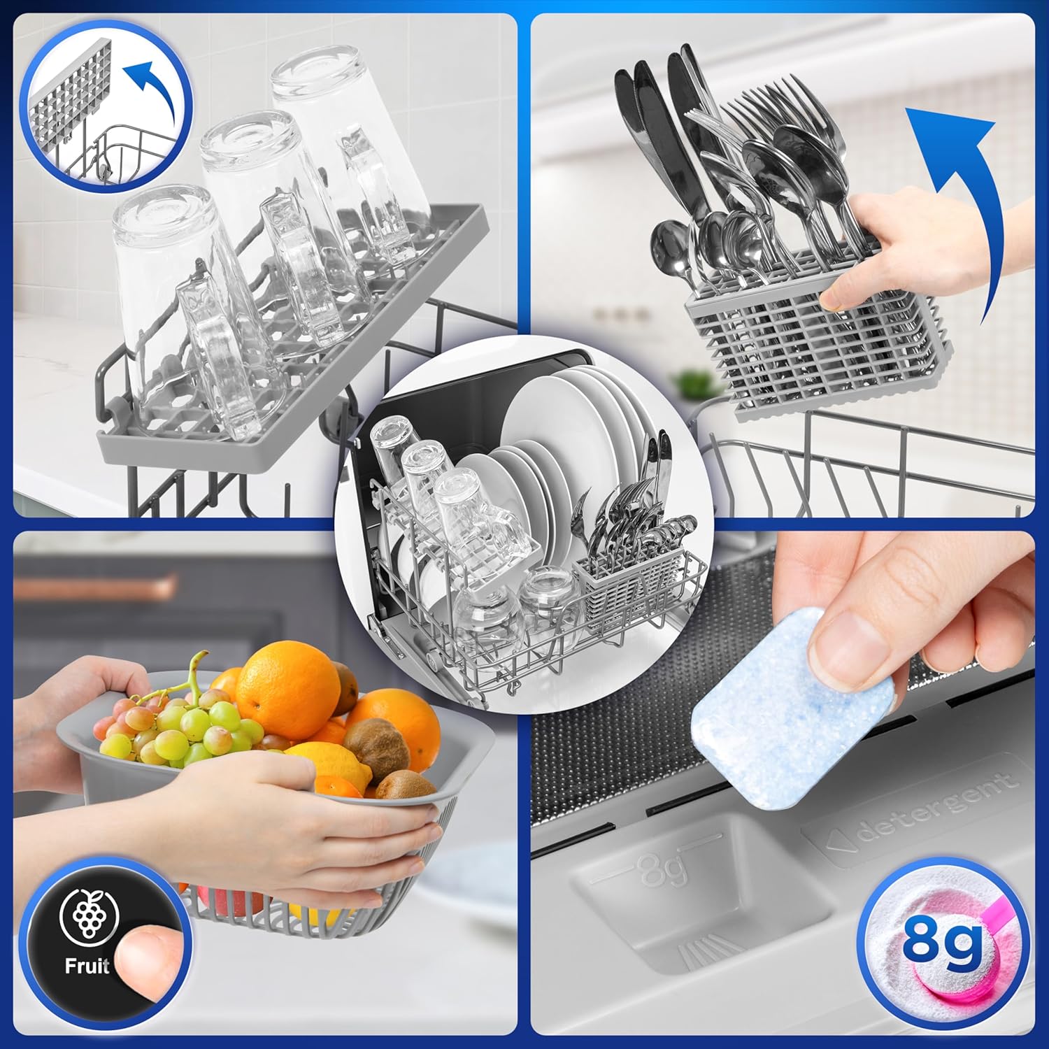Duronic DW5 BK Tischgeschirrspüler Besteckkorb Gläserhalter Fruchtkorb Spülmaschinentab