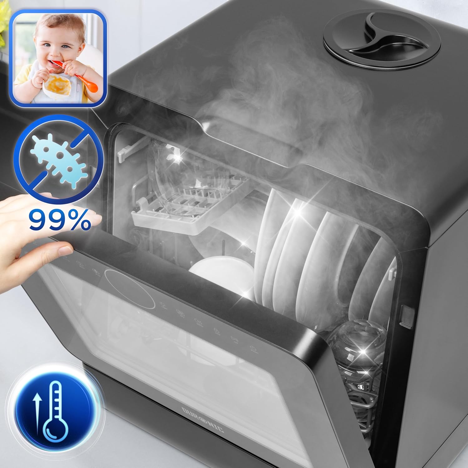 Duronic DW5 BK Tischgeschirrspüler Temperatur antibakteriell Babybesteck