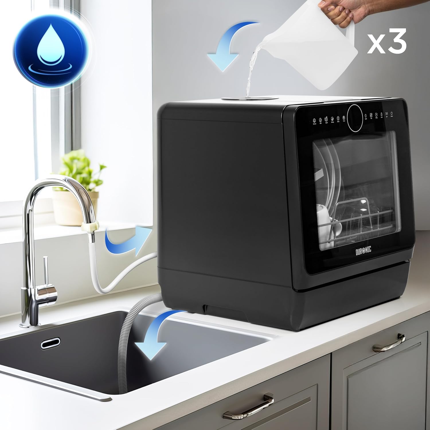 Duronic DW5 BK Tischgeschirrspüler Wasserkreislauf Wasseranschluss Wasserzulauf Wasserablauf Wassertank