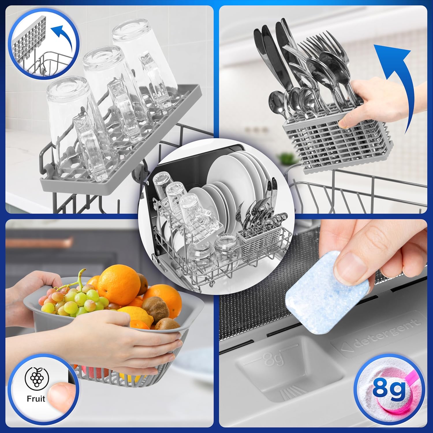 Duronic DW5 WE Tischgeschirrspüler Besteckkorb Gläserhalter Fruchtkorb Spülmaschinentab