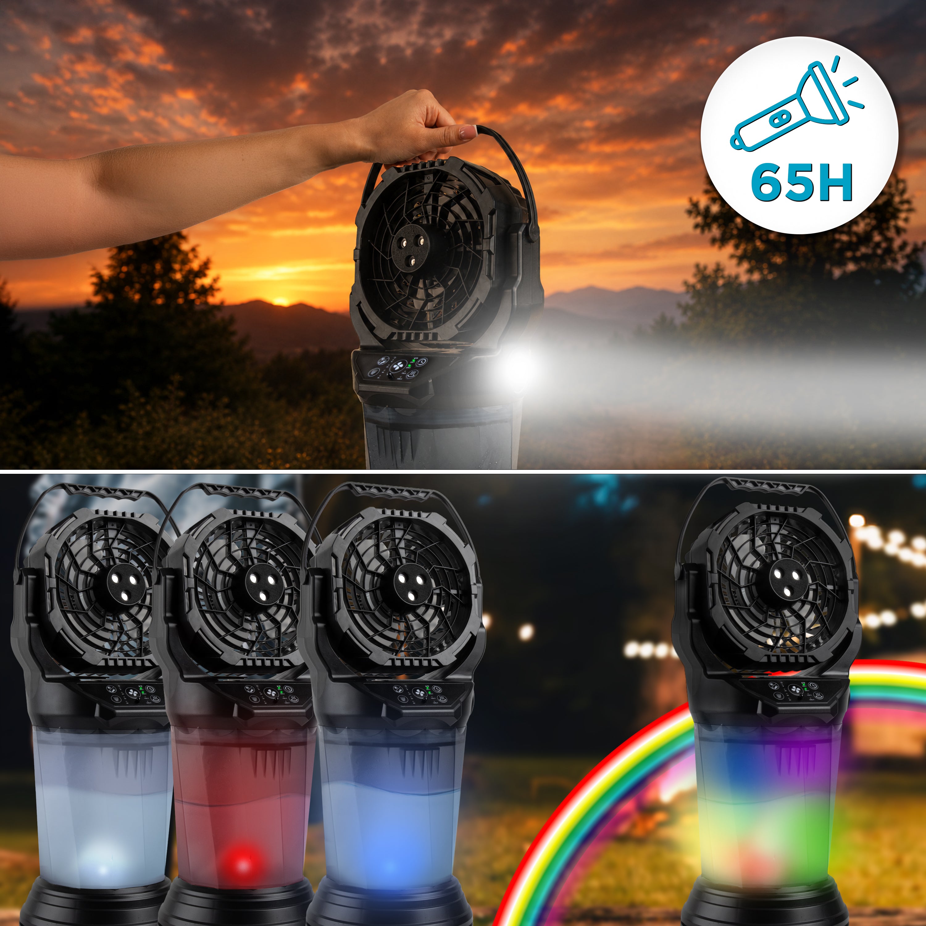 Duronic FM6 Ventilator Taschenlampe bis 65 Stunden LED Licht im Wassertank
