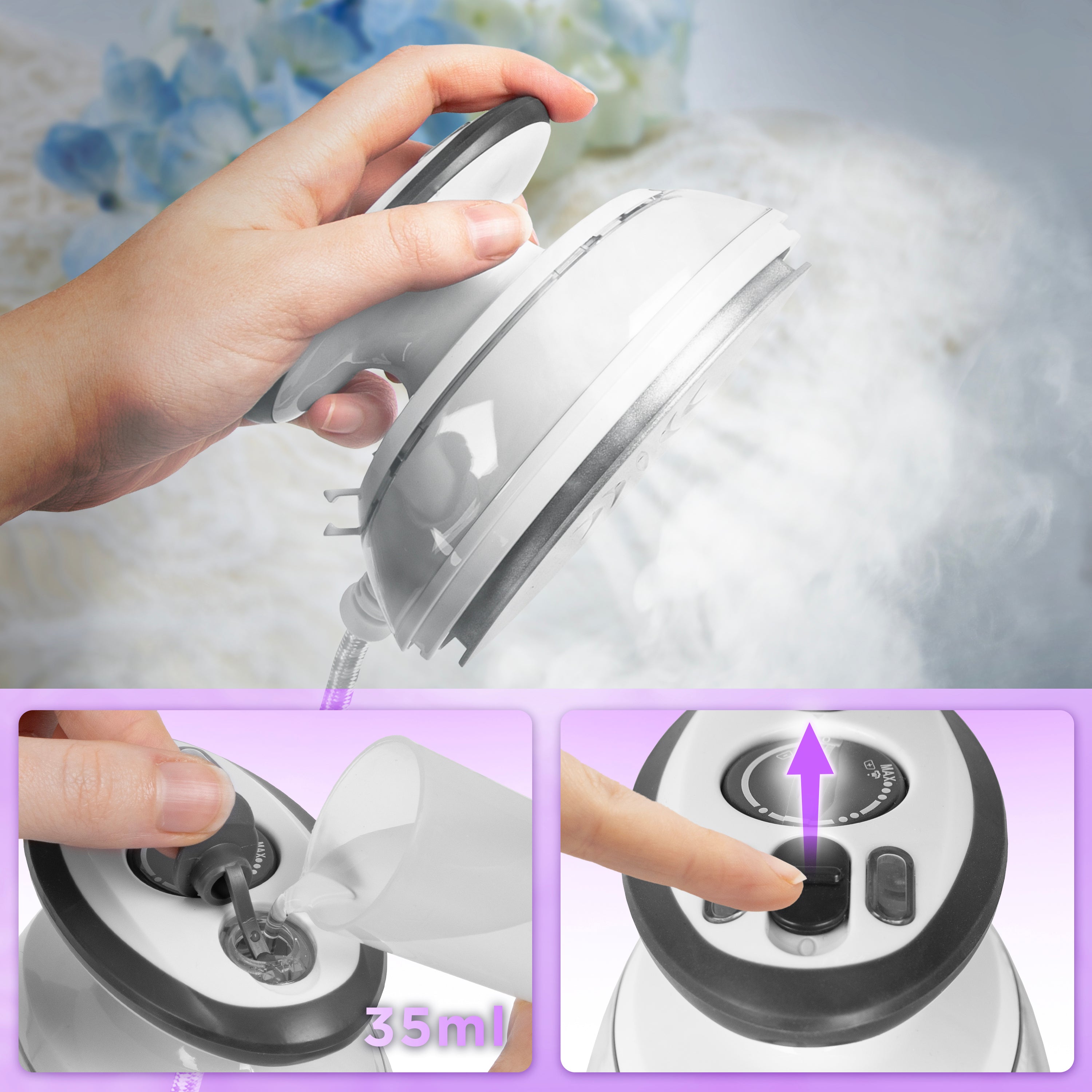 Duronic SI3 WE Reisebügeleisen Dampffunktion Wassertank Kapazität 35ml