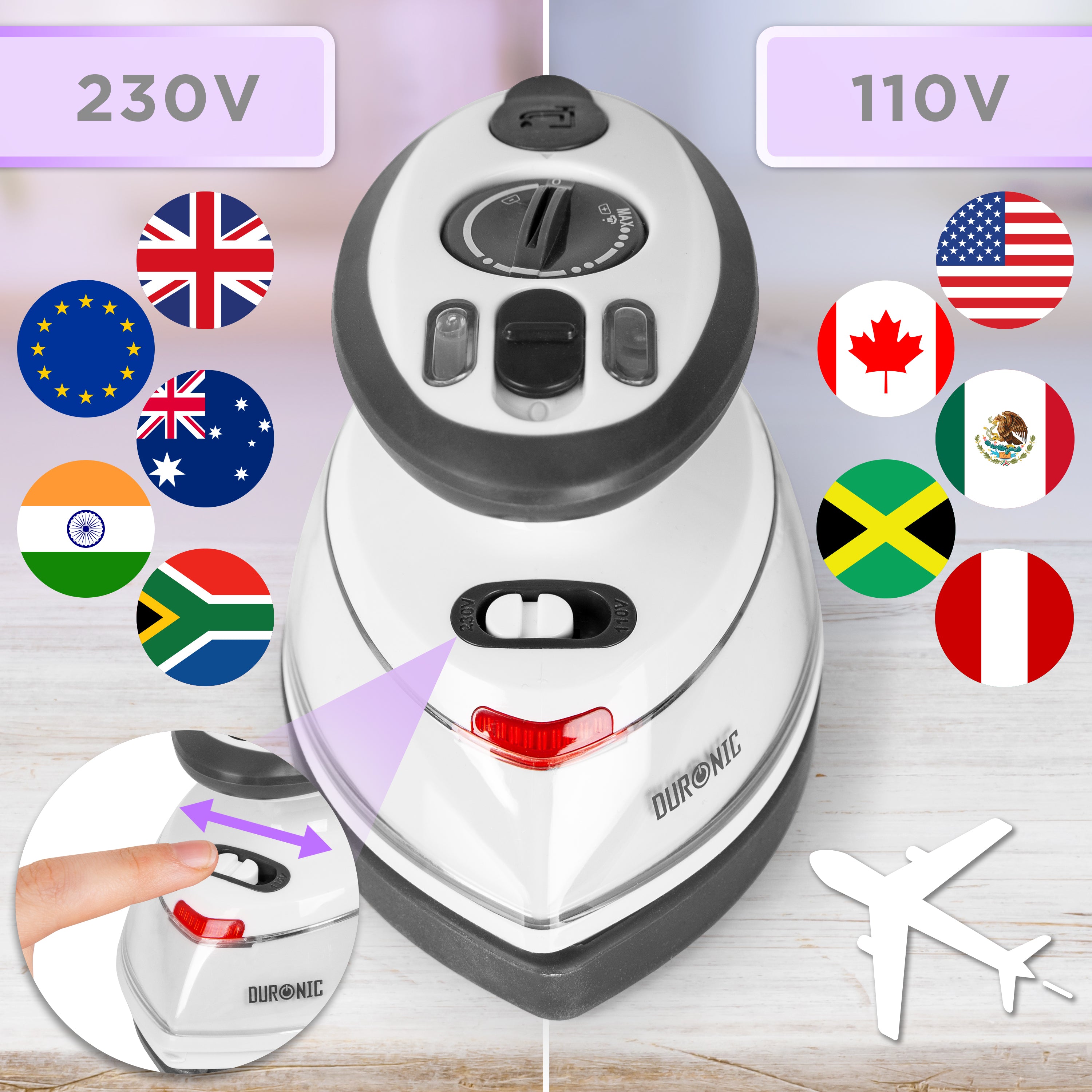 Duronic SI3 WE Reisebügeleisen Internationale Spannungsversorgung