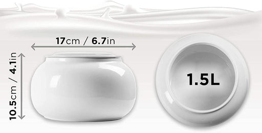 Duronic P1YM1 Keramiktopf - Großer Ersatztopf für Duronic Joghurtbereiter - Fassungsvermögen 1500 ml - Keramikbecher mit Deckel - Passend zu Duronic YM1 und YM2 Joghurtmaschinen - Weiß