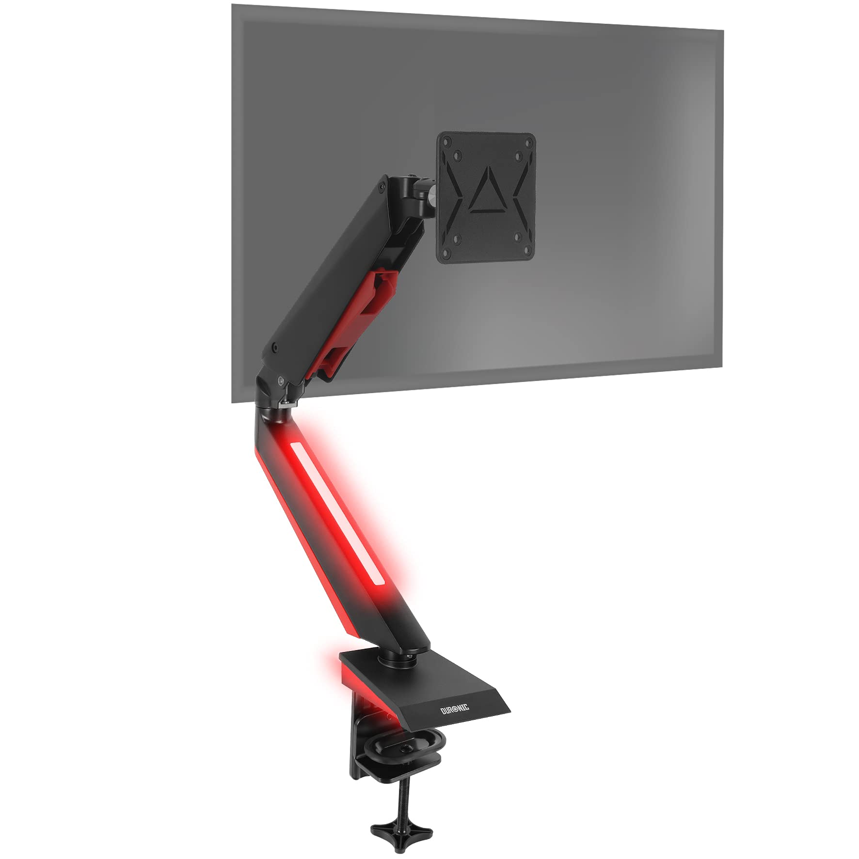 Duronic DMGM5X1 Monitorarm | Monitorhalterung für WQHD Curved Gaming Monitor bis 32 Zoll | Rotes LED Ambient Light | Gasgefedert VESA Halterung | Dreh-, neig, schwenk-, und höhenverstellbar | Bis 8kg