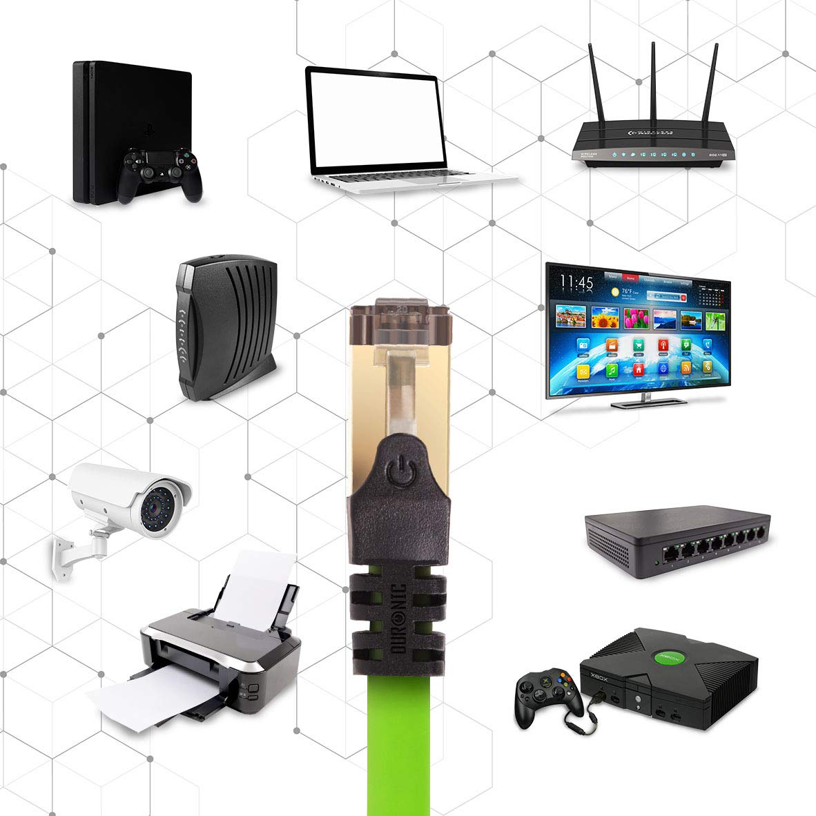 Duronic CAT8 GN 2 m Ethernet-Kabel | 40 Gbps Netzwerkabel | RJ45 Gigabit LAN Kabel Cat 8 | Patch Kabel 2000 MHz S/FTP Schirmung | TV Streaming Router Modem Switch Internetkabel 10 100 1000 Mbit