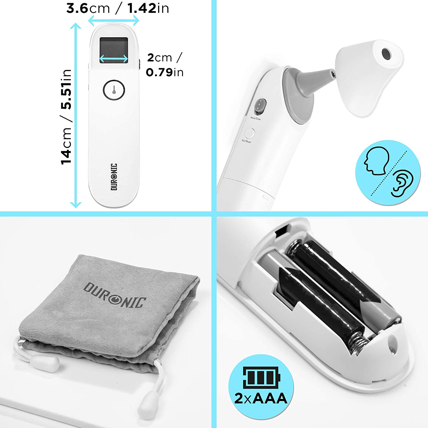 Duronic IRT3W 3 in 1 Infrarot-Thermometer | Strinthermometer kontaktlos | Digitale Fiebermessung | Für Babys, Kinder, Erwachsene und Gegenstände | Einfache Bedienung und genaues Ergebnis