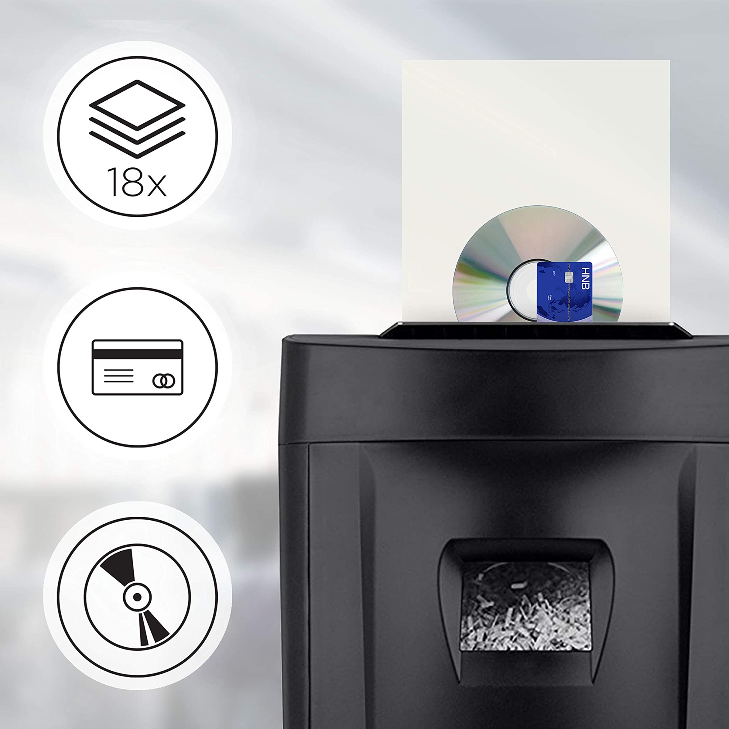 Duronic PS991 Aktenvernichter | 18 Blatt Partikelschnitt P4 | 31 Liter Papierkorb | Kreuzschnitt Schredder für Datenschutz | Zerkleinerer für Kreditkarten und CD | Reisswolf mit Start-Stopp-Automatik