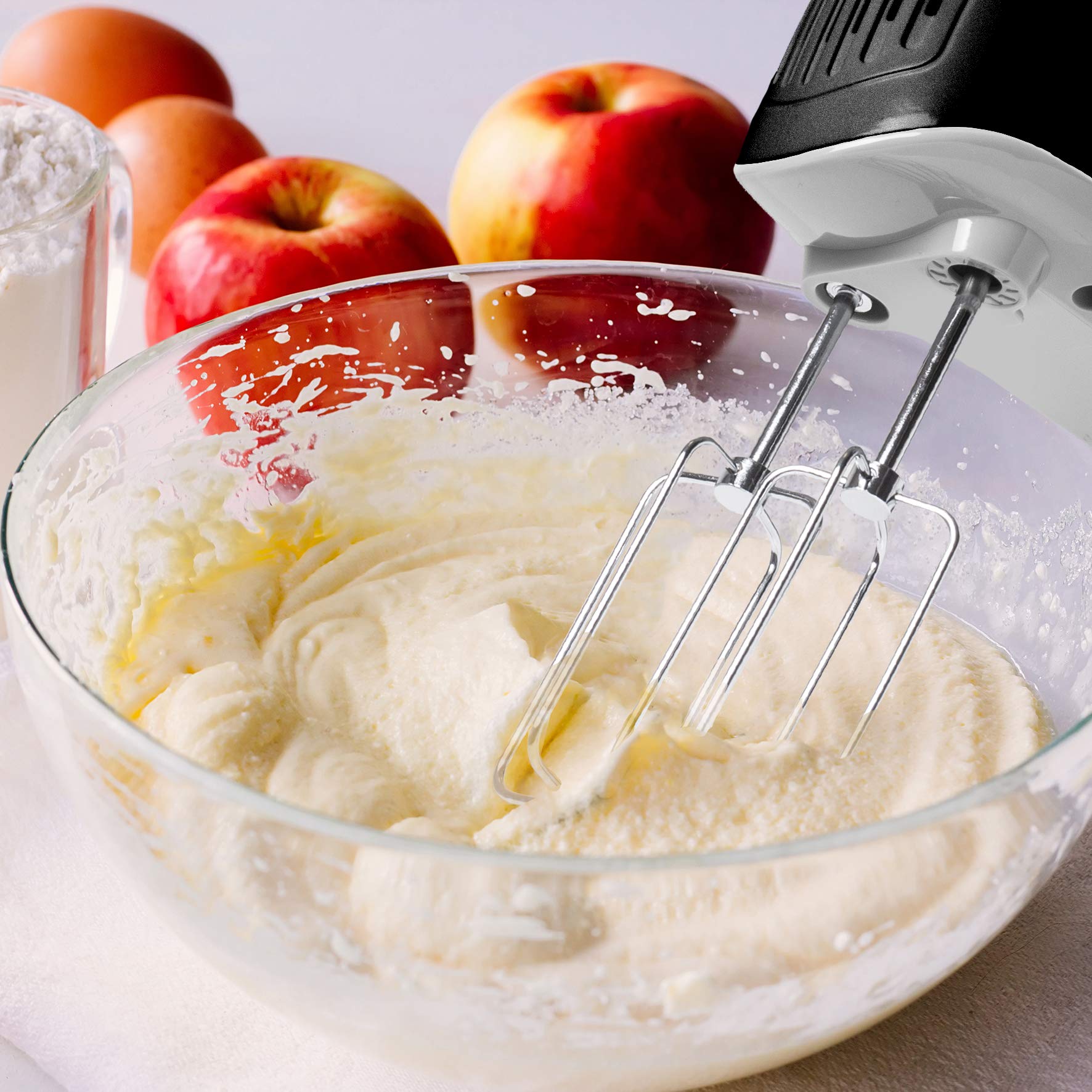 Duronic HM4 BK elektrischer Handmixer 400W, Handrührgerät mit Aufbewahrungsbox, Rührgerät Rührbesen Knethaken Aufbewahrungsbox, Rührmaschine, Küchenmixer, Handrührer, Mixer für Backen, Teig, Schwarz