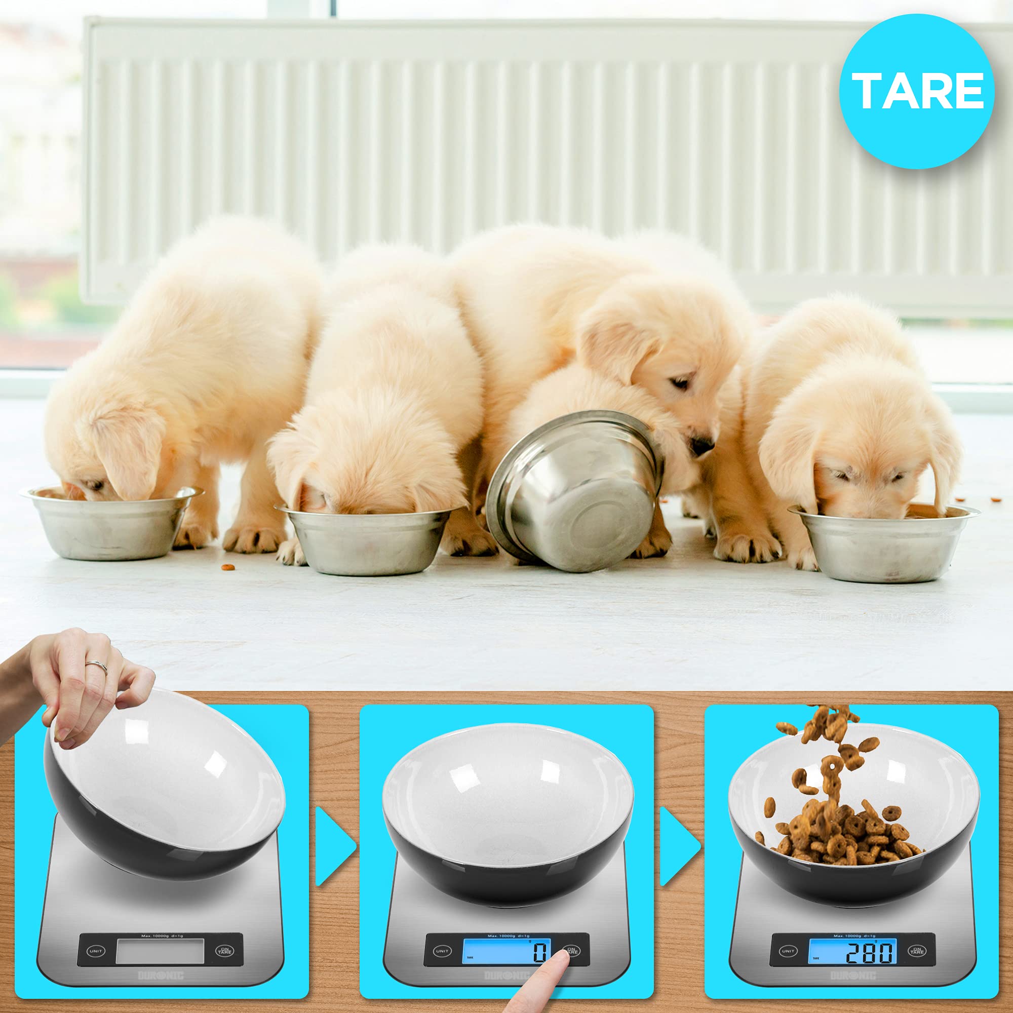 Duronic KS1007 Küchenwaage | 10 kg Digitalwaage | 1 g grammgenau Präzision-Feinwaage | Haushaltswaage mit Tara-Funktion | Digitale Waage mit Hold-Funktion | Lebensmittelwaage zum Backen und Kochen