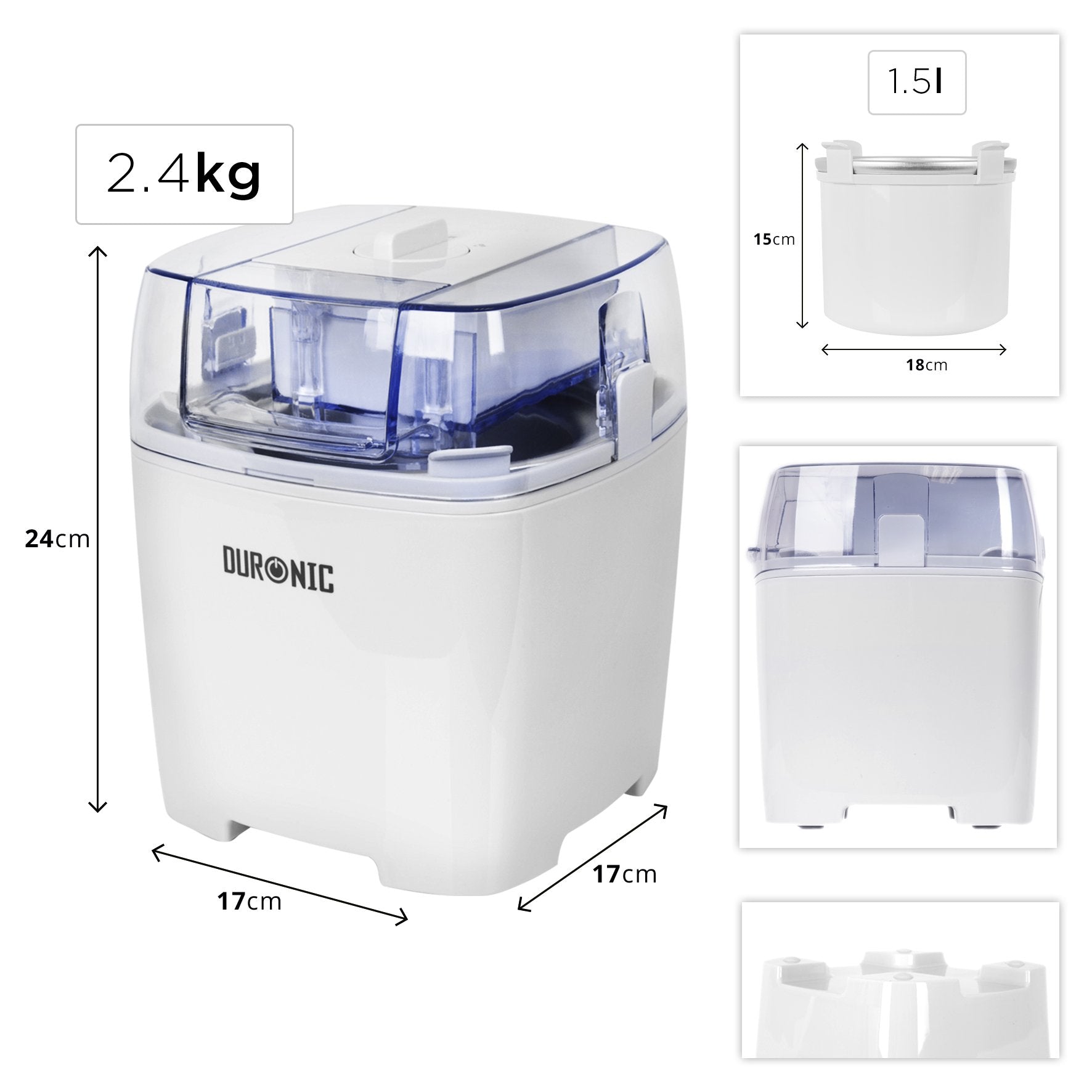 Duronic IM540 Eismaschine, Eis Maschine für Eiscreme und Sorbet, Eis selber machen mit Eismaschine, Ice Cream Maker für 1,5 L Eiscreme, Speiseeisbereiter für Eis und Frozen Yoghurt Grundrezept