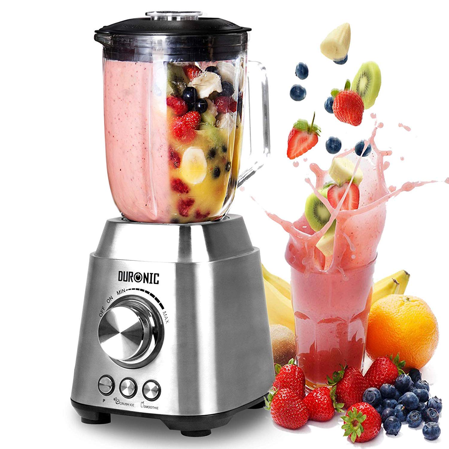 Duronic BL102 Standmixer, 1000W Blender, Mixer mit 1,5L Glaskrug, Smoothie Maker, Küchenhelfer, Hochleistungsmixer, Küchenmixer, Eiscrusher, Multifunktionsmixer für Babynahrung Protein Fitness