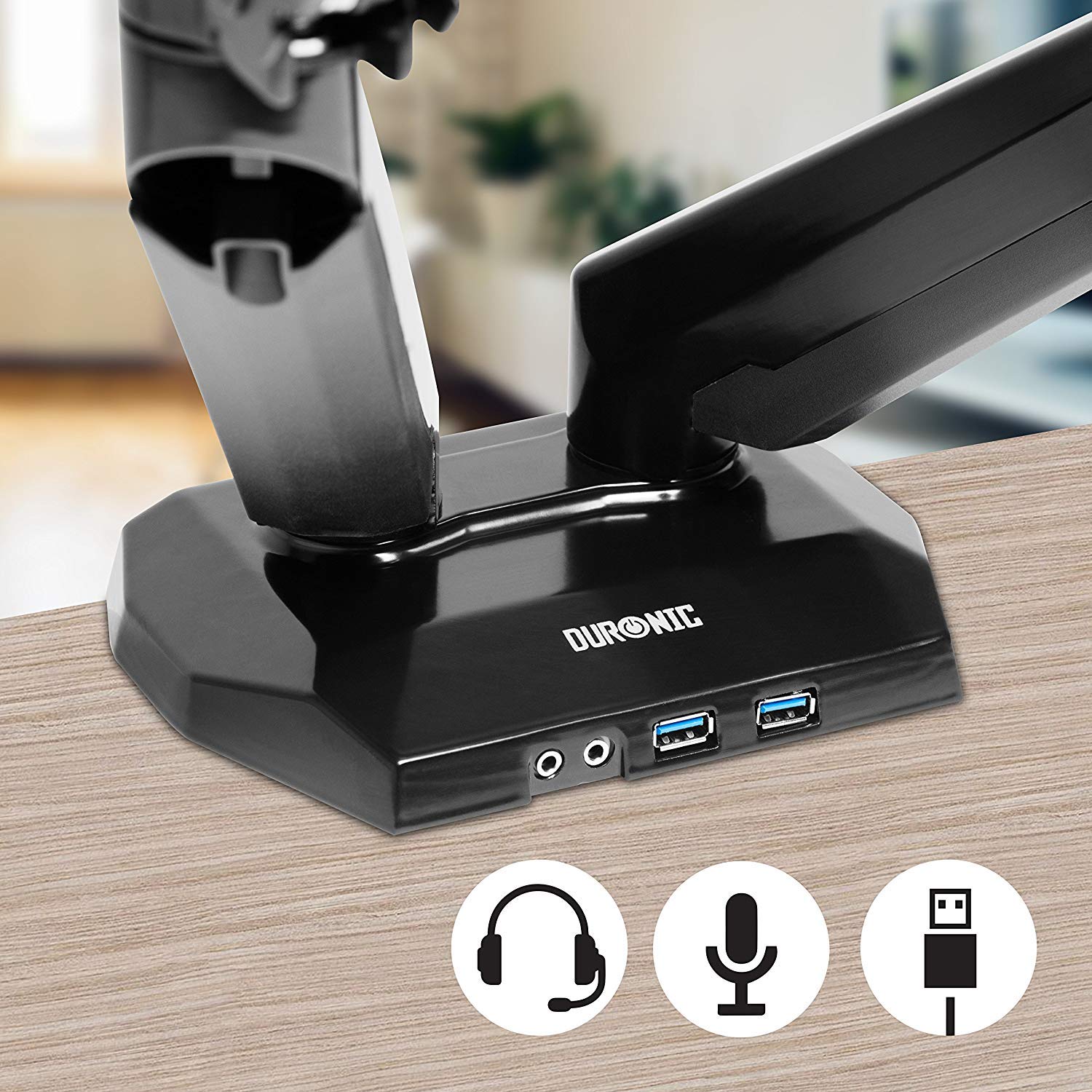 Duronic DMUSB5X2 Monitorhalterung mit USB Hub | Monitorständer für 2 Monitore bis 27 Zoll | Gasdruckfeder Monitorarm | VESA 75/100 | Bis 8kg | Höhenverstellbar | Neigbar -90° bis +85° | Drebar 360°