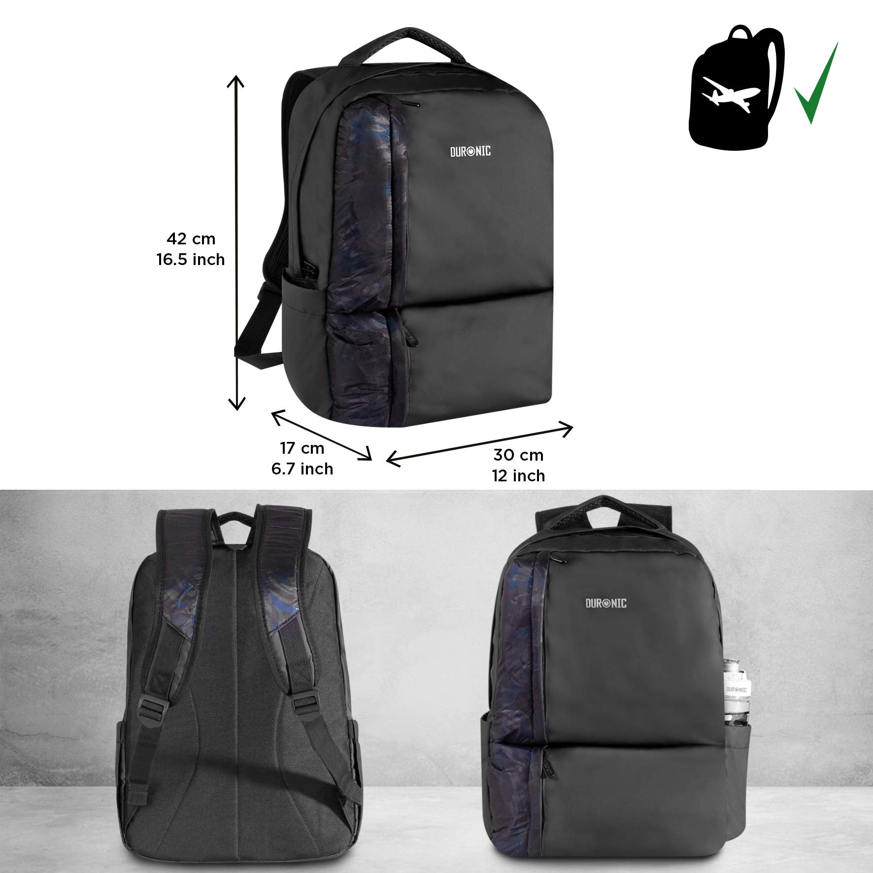 Duronic LB24 Rucksack Laptoptasche für Notebooks bis 15 Zoll | Wasserabweisender Schulrucksack mit Zubehörfach | Schutzhülle für Laptop Netbook Akten | Universal Notebooktasche | Business Reisen