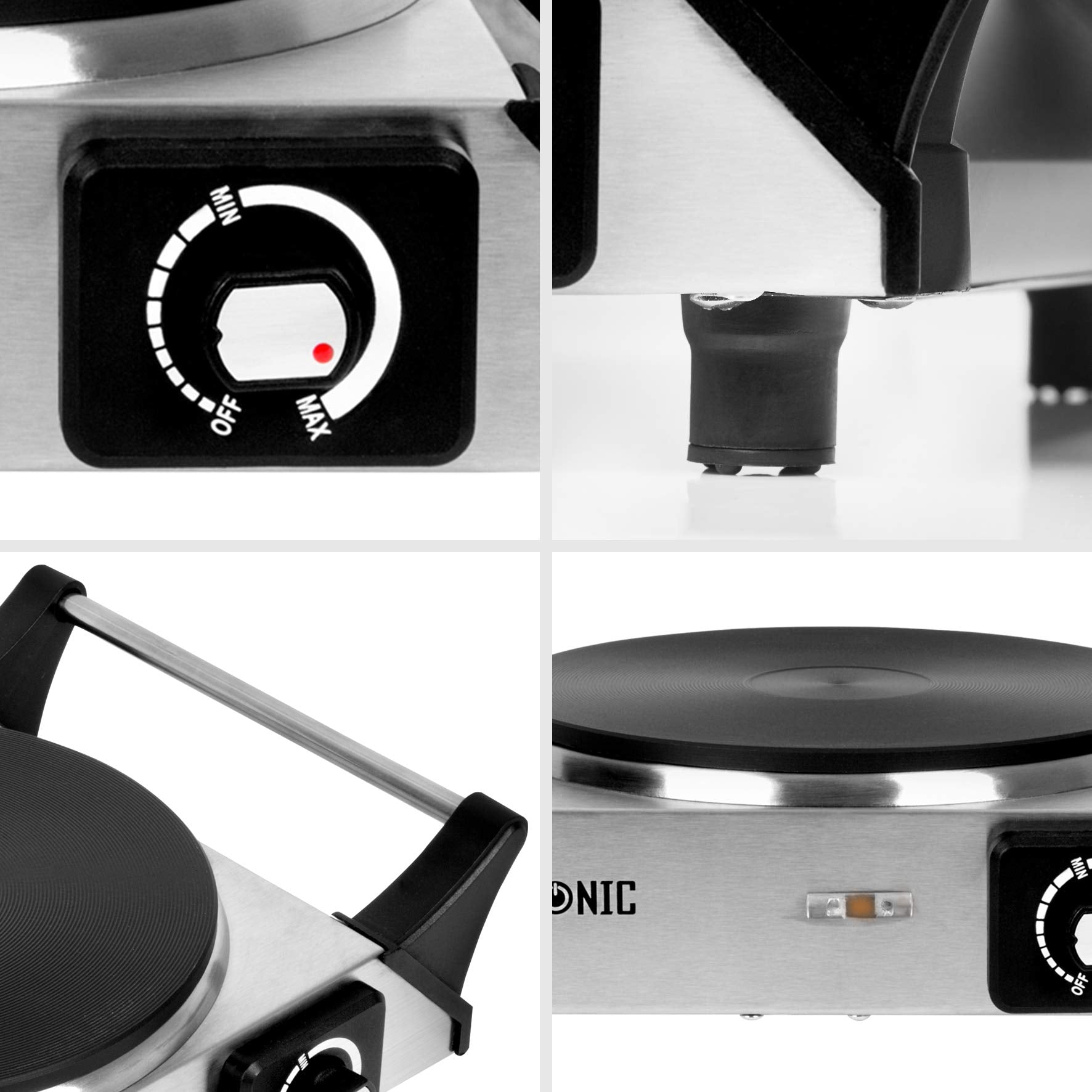 Duronic HP1 SS Kochplatte | elektrische Einzelkochplatte | Herdplatte | Kochfeld aus Edelstahl | rostfreier Stahl | stufenlos einstellbare Temperatur | Tragegriffe | 1500 Watt | Camping