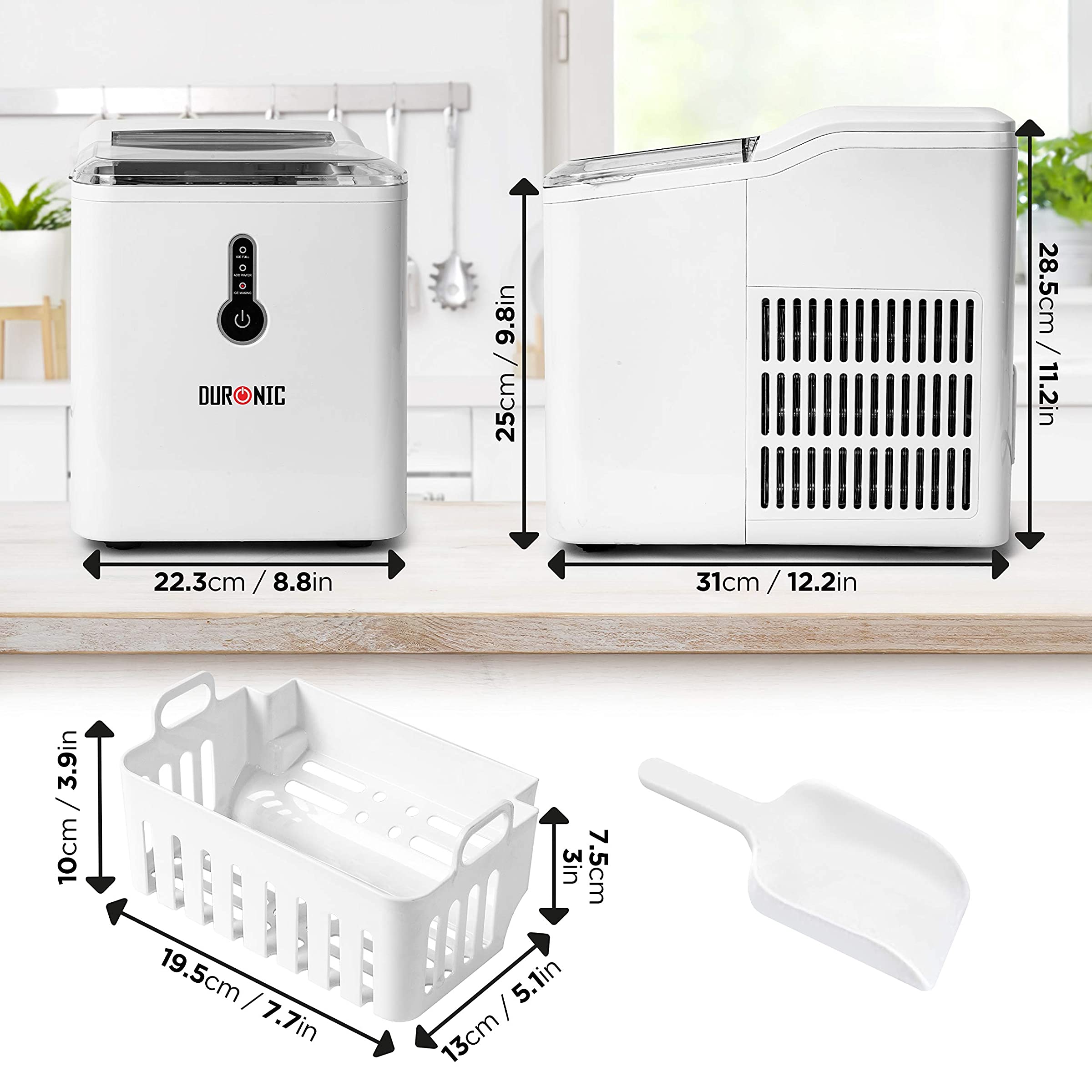 Duronic ICM120 Automatische Eiswürfelmaschine | 9 Eiswürfel in 7-9 min | 1,5 L Wassertank | Bis zu 12 kg pro 24 Stunden | 600 g Kapazität | Eismaschine 120W | Eiswürfelbereiter