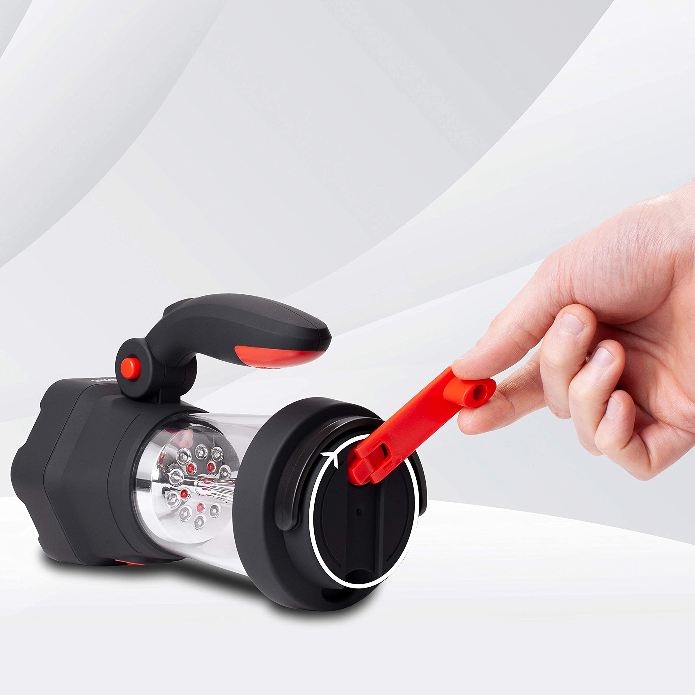 Duronic Hurricane Campinglampe, Taschenlampe mit Laterne und Notfallsignal, wiederaufladbar mit Kurbel oder USB, inkl. Powerbank Funktion, mit Haken