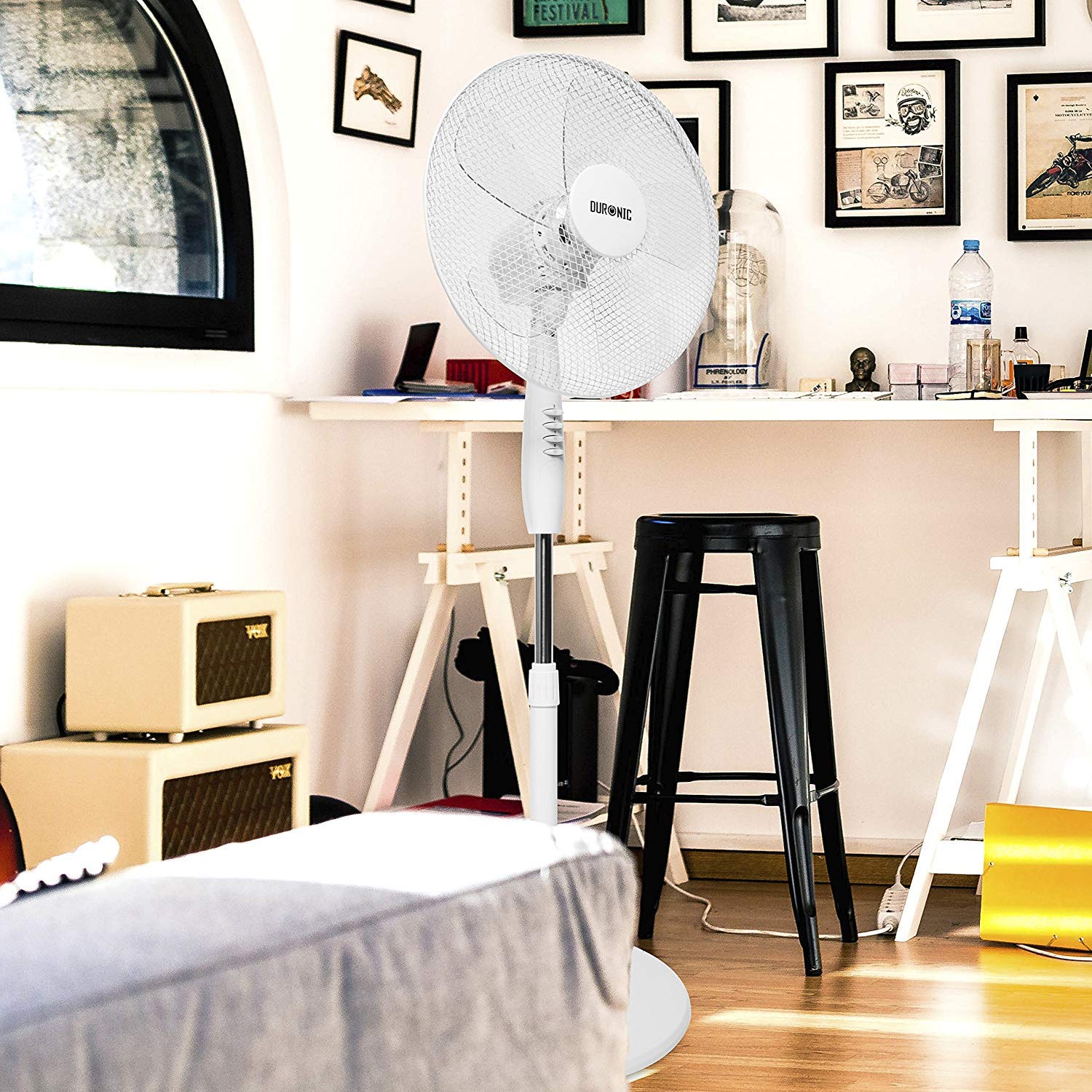 Duronic FN30 Standventilator | Ventilator höhenverstellbar bis 128cm | Hoher Luftdurchsatz und leise | Durchmesser 43cm | 3 Geschwindigkeitsstufen | Oszillierend | Mobiler Standlüfter | Lüfter mit 60W