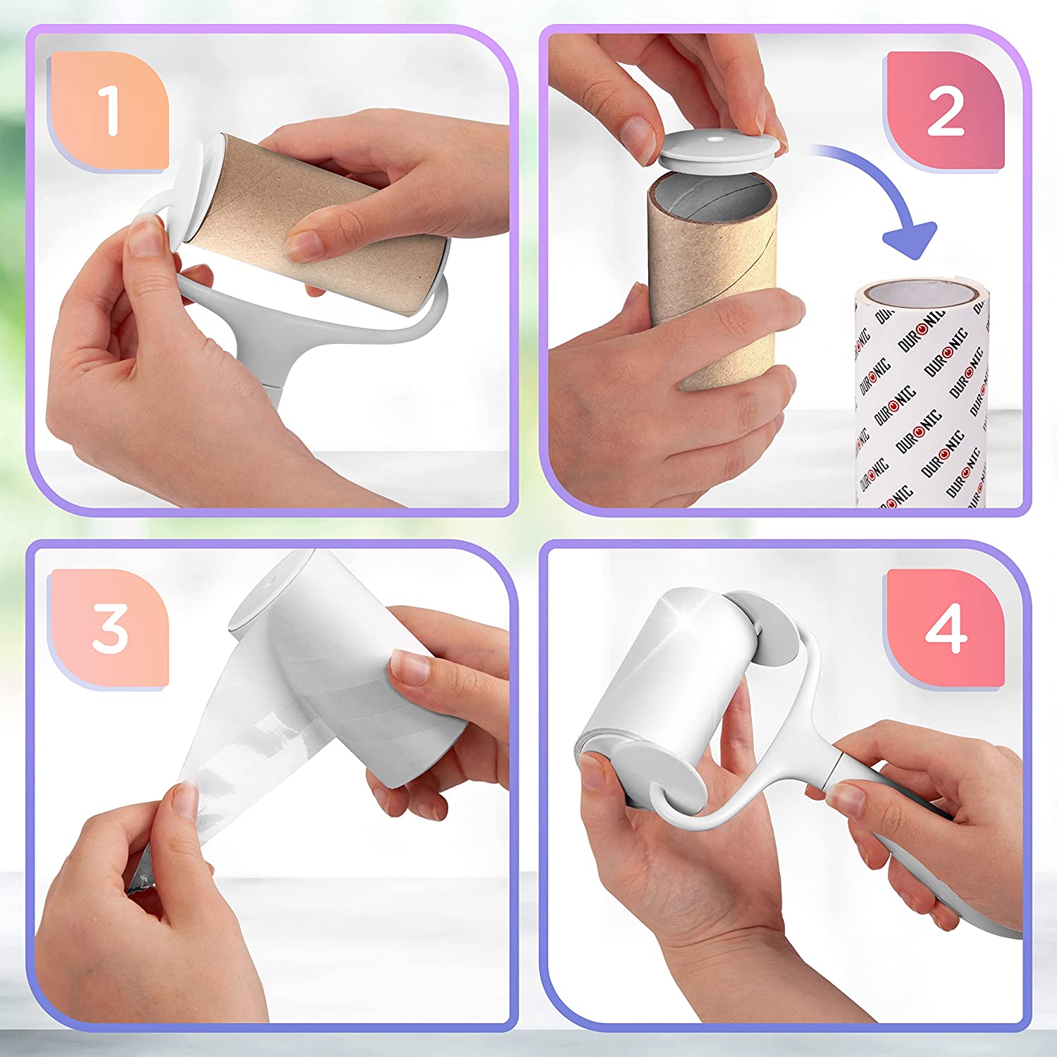 Duronic ROLL1X2 Fusselrolle | Tragbarer Fusselentferner | Kleiderrolle gegen Tierhaare | Mit ergonomischem Griff | Inkl. 2 Kleberollen | Für Polstermöbel, Wäsche und Fellpflege geeignet