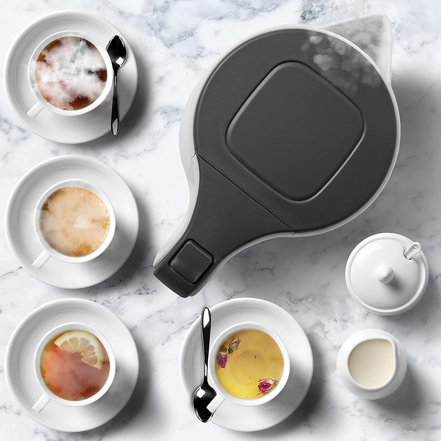 Duronic EK17 WE Wasserkocher | 1,7l Fassungsvermögen | 2200 Watt | Schnellkochend | Basis mit kabellosem Wasserkocher | Automatische Abschaltung | Zeitgemäßes Design | Weiß