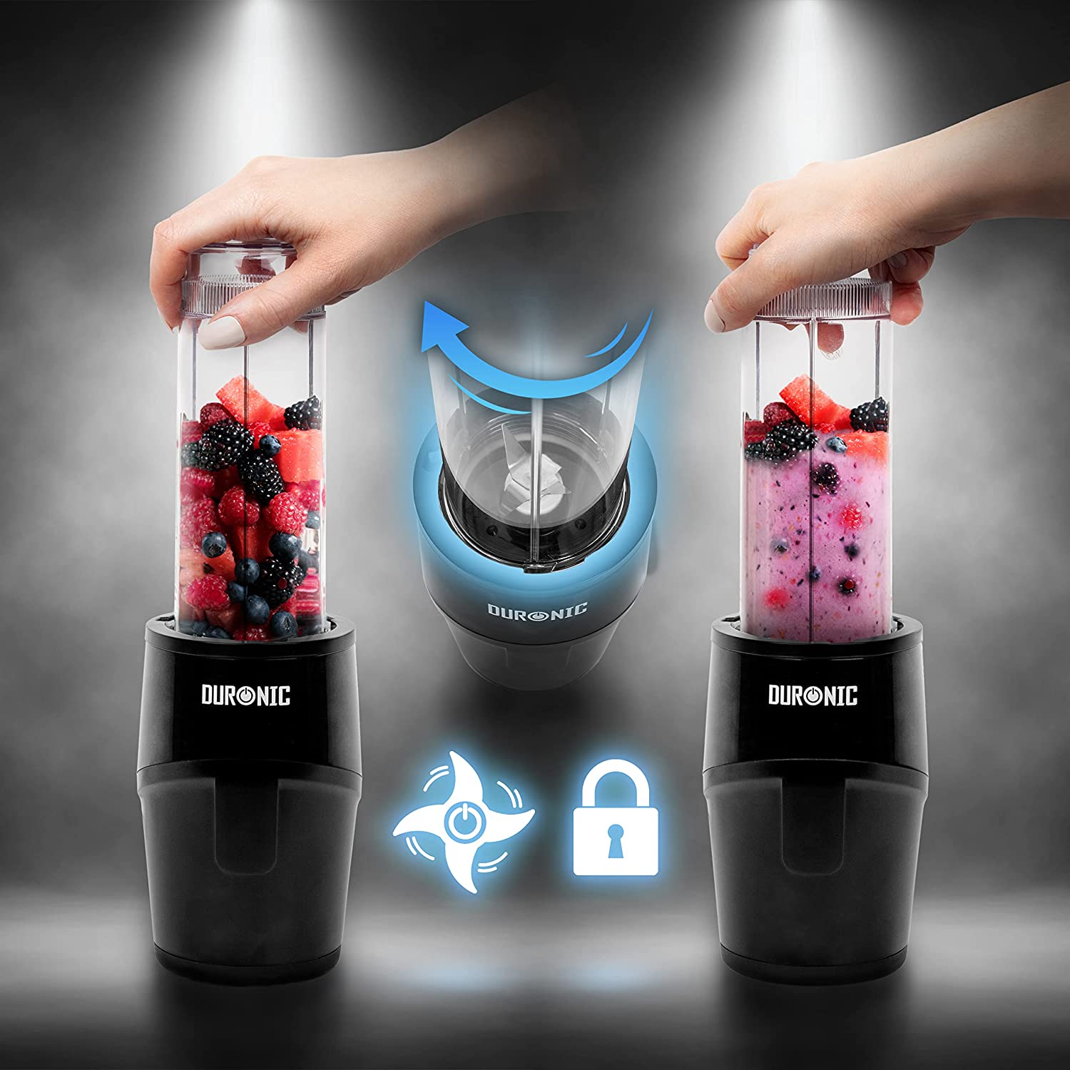 Duronic BL510 Mini-Standmixer, Mini Smoothie Maker, 500W Blender, Shake Mixer mit 570 ml Trinkflasche, Küchenhelfer, Hochleistungsmixer, Küchenmixer, für Protein Fitness Babynahrung Obst Saft