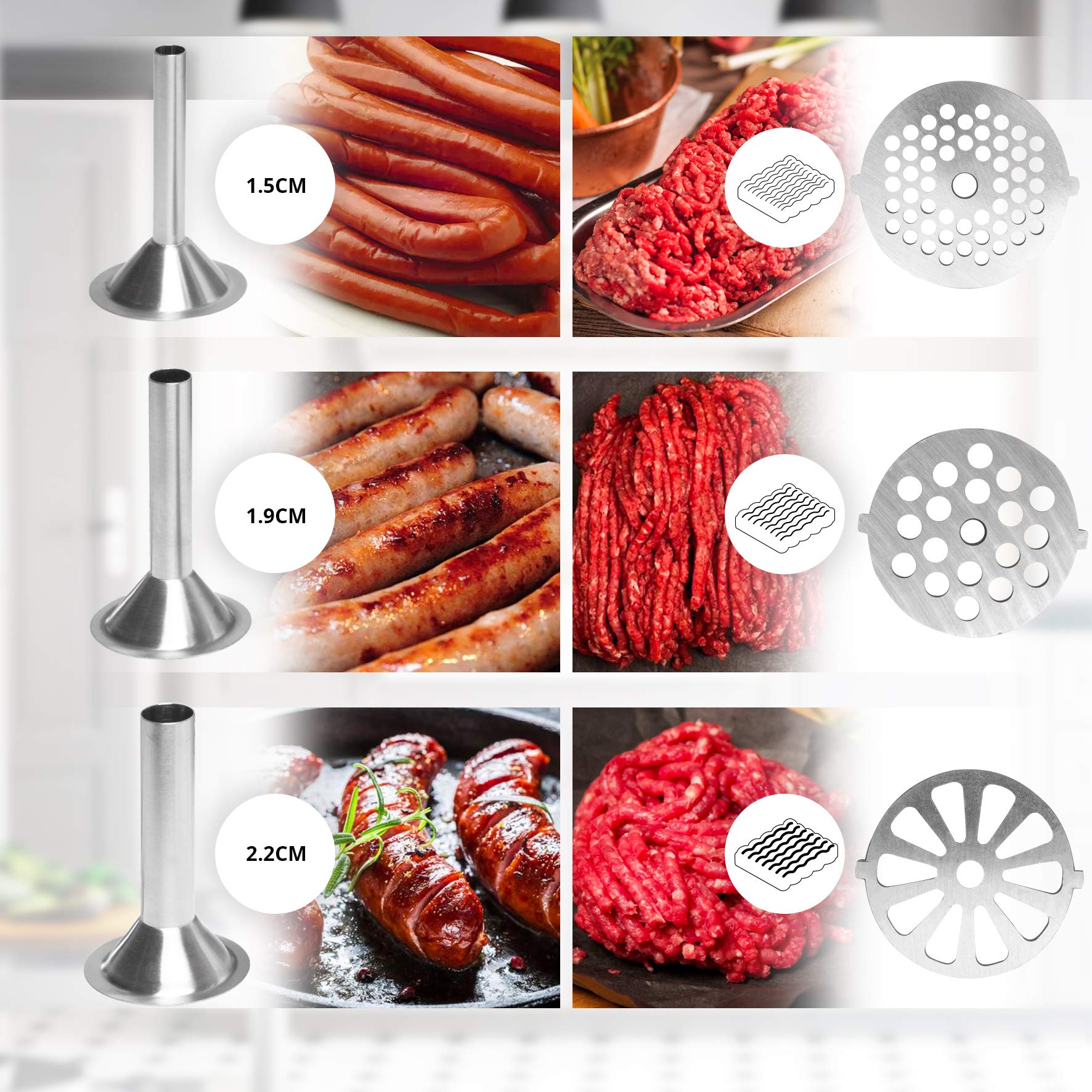 Duronic MG301 Fleischwolf 1200W Edelstahl Fleischwolf, Zubehör für Hackfleisch, Wurst, Kibbe, Ideal zum Herstellen von Fleisch- oder Gemüsegerichten (vegane Burger)