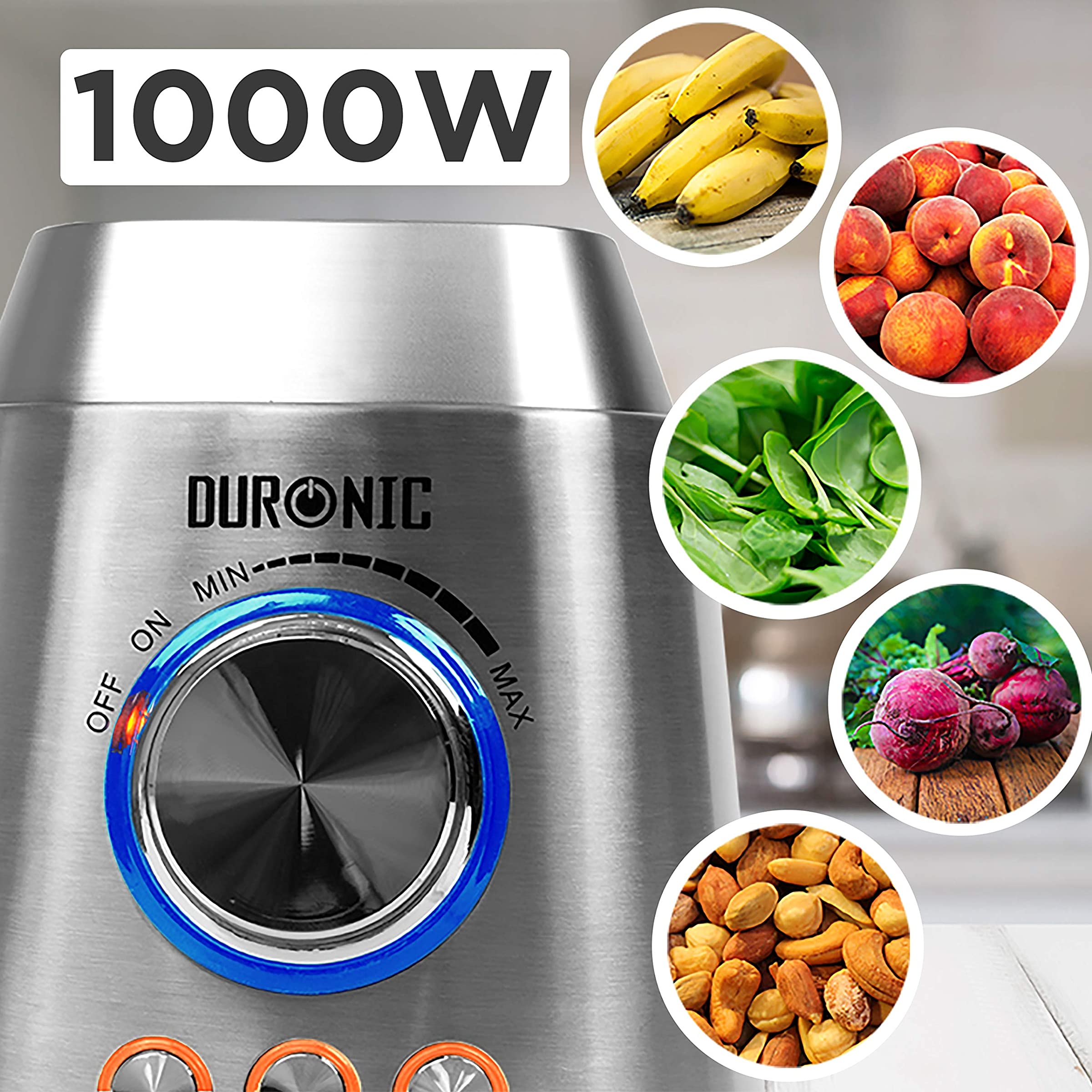 Duronic BL102 Standmixer, 1000W Blender, Mixer mit 1,5L Glaskrug, Smoothie Maker, Küchenhelfer, Hochleistungsmixer, Küchenmixer, Eiscrusher, Multifunktionsmixer für Babynahrung Protein Fitness