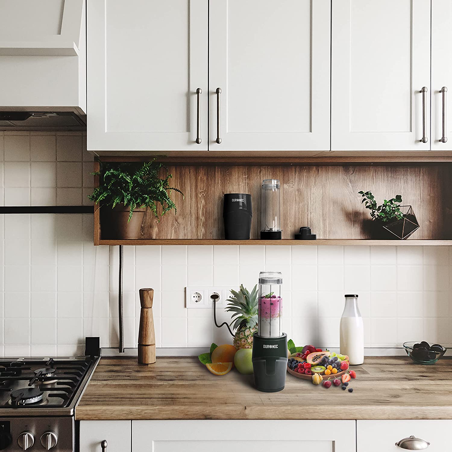 Duronic BL510 Mini-Standmixer, Mini Smoothie Maker, 500W Blender, Shake Mixer mit 570 ml Trinkflasche, Küchenhelfer, Hochleistungsmixer, Küchenmixer, für Protein Fitness Babynahrung Obst Saft