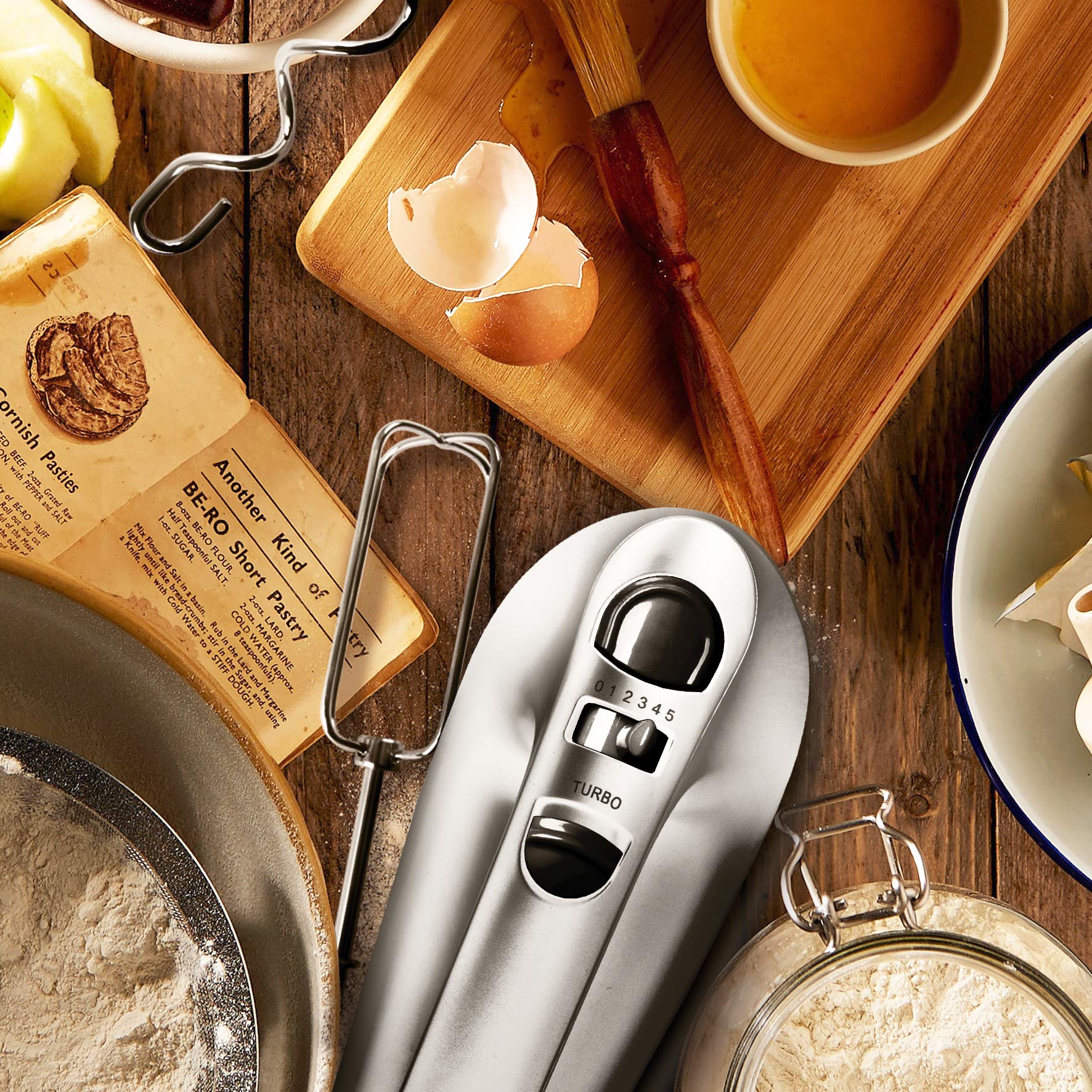 Duronic HM4 SR elektrischer Handmixer 400W, Handrührgerät mit Aufbewahrungsbox, Rührgerät Rührbesen Knethaken Aufbewahrungsbox, Rührmaschine, Küchenmixer, Handrührer, Mixer für Backen, Teig, Grau