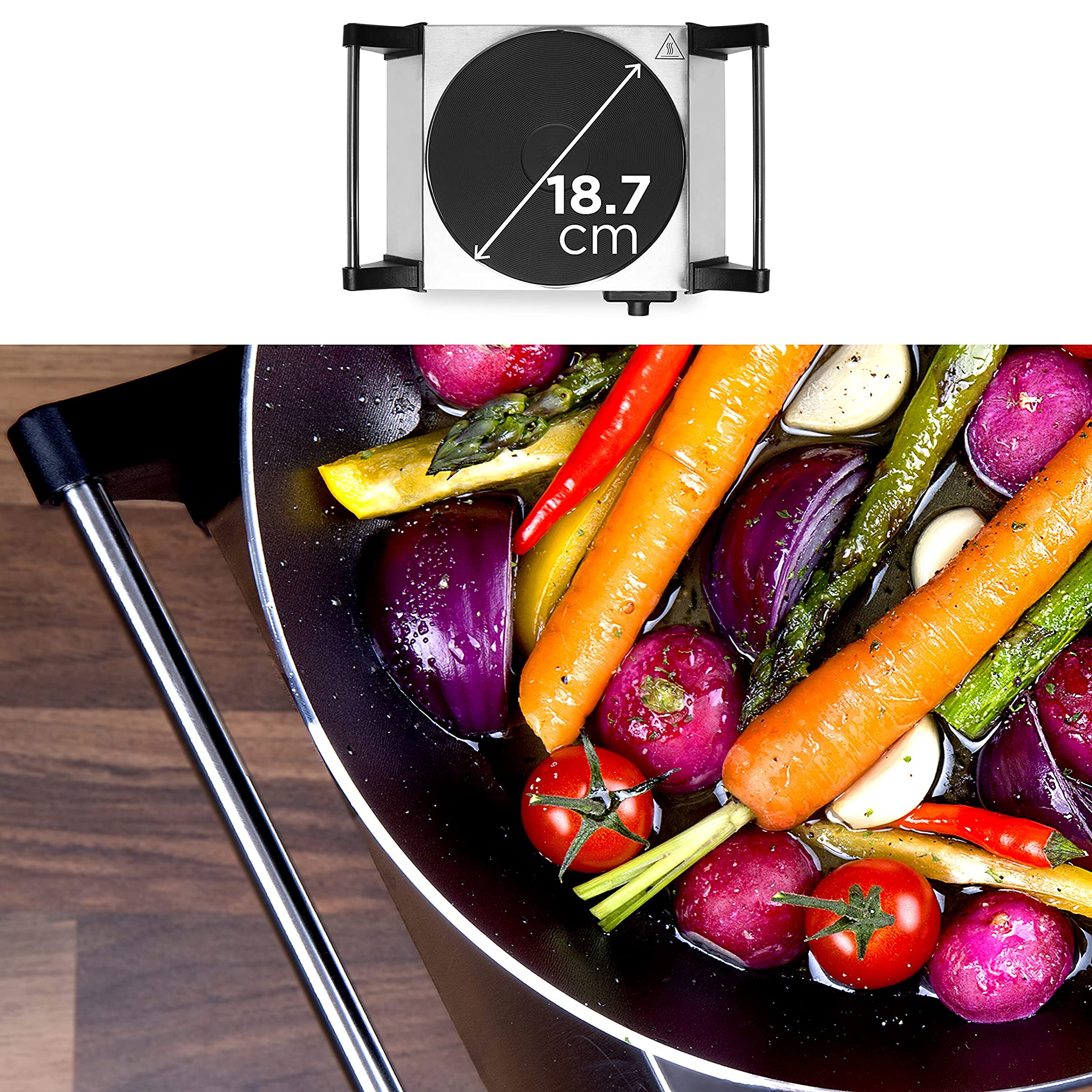 Duronic HP1 SS Kochplatte | elektrische Einzelkochplatte | Herdplatte | Kochfeld aus Edelstahl | rostfreier Stahl | stufenlos einstellbare Temperatur | Tragegriffe | 1500 Watt | Camping