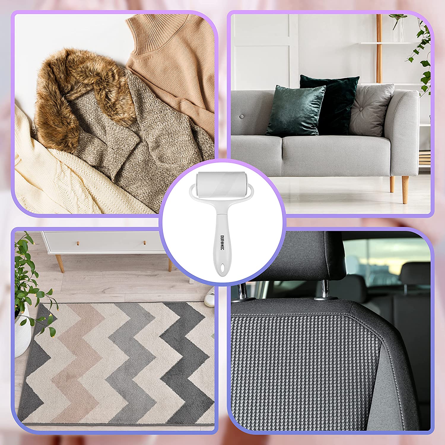 Duronic ROLL1X2 Fusselrolle | Tragbarer Fusselentferner | Kleiderrolle gegen Tierhaare | Mit ergonomischem Griff | Inkl. 2 Kleberollen | Für Polstermöbel, Wäsche und Fellpflege geeignet