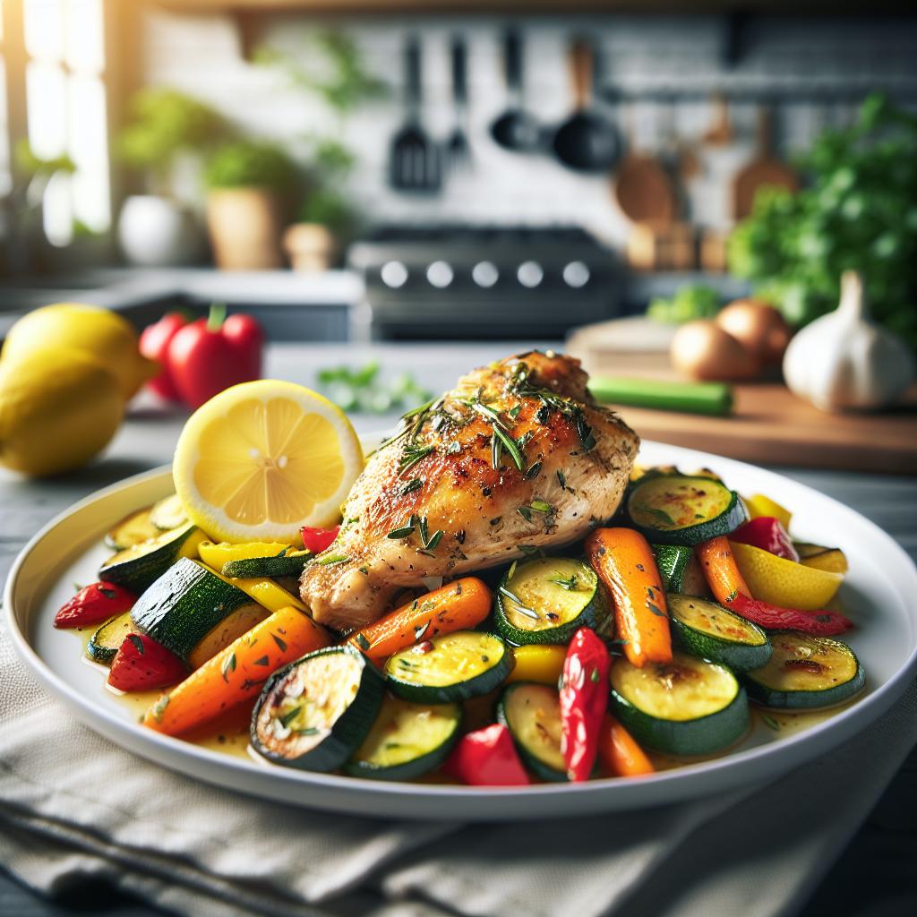Airfryer Zitronen-Hähnchen mit Sommergemüse – schnelles, gesundes Rezept für heiße Tage
