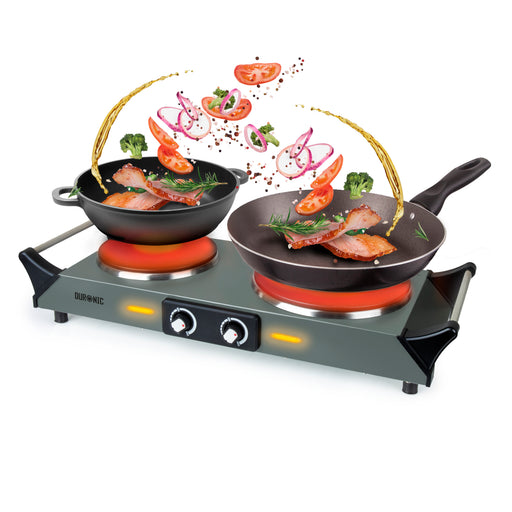 HP2 GG Kochplatten elektrisch, Camping Herdplatte Elektro, 2500W, Indoor Elektroherd, Doppel-Kochplatte für Küche oder Büro, mit Tragegriffe